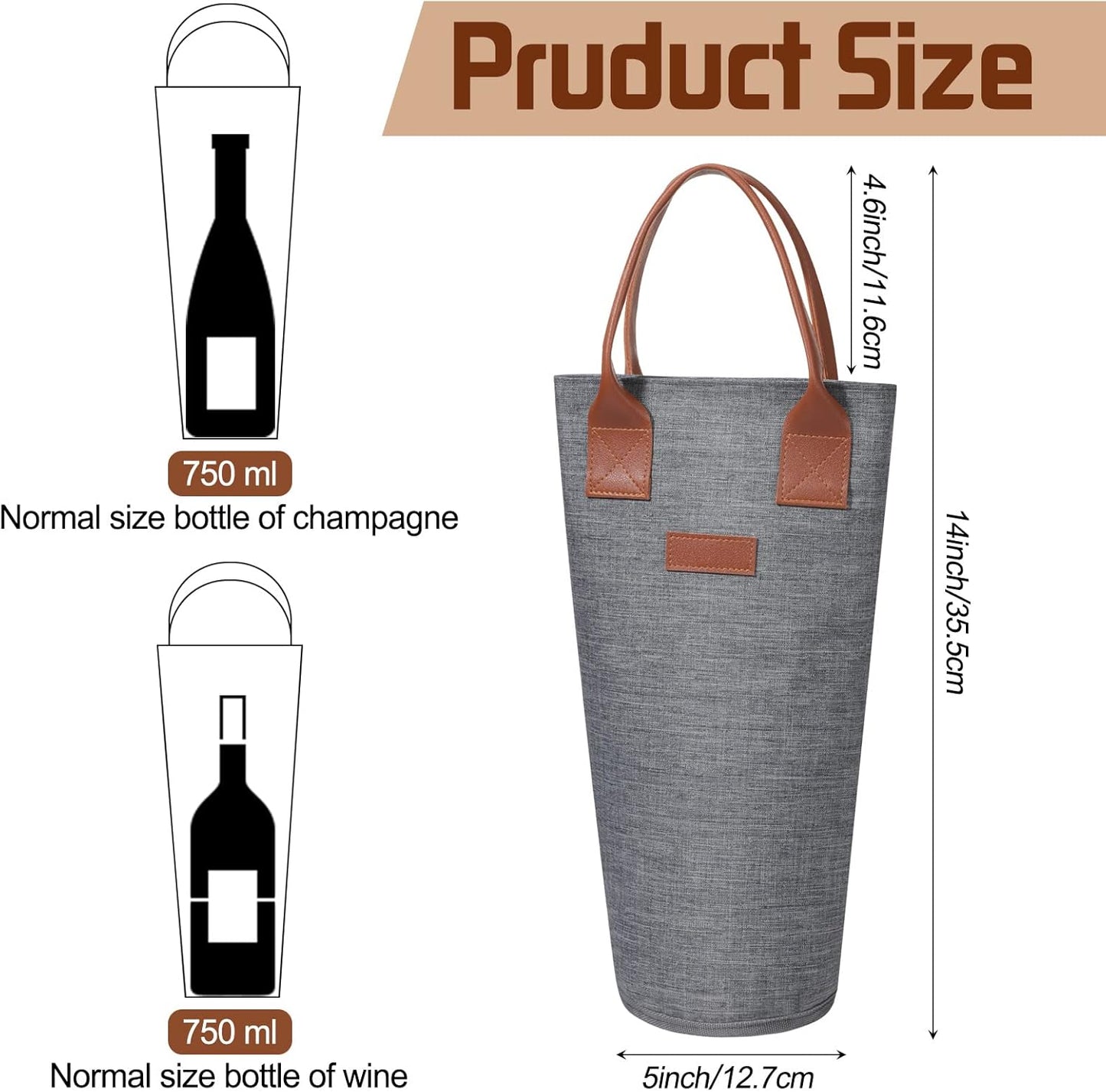 Shappy 6 Pack Single Bottle Wine Tote Bag 1 Bottle Insulated Wine Carrier Bag Thermal Protective Wine Tote Bag Grey Portable Padded Wine Cooler for Travel Picnic Dinner Wedding Present for Wine Lover
