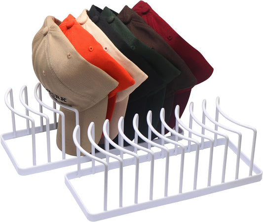 Hat Organizer for Baseball Caps - 2 Pack Space Saving Hat Stand Hold 20 Caps - Premium Metal Hat Rack for Baseball Caps Display & Organizer - No Install Hat Holder for Closet