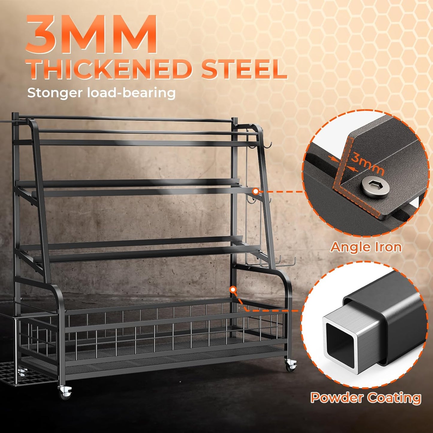 4-Tier Dumbbell Rack Weight Stand - Adjustable Weight Rack,Home Gym Storage for Dumbbells Kettlebells Yoga Mat and Balls, All in One Workout Storage with Wheels and Hooks,Powder Coated Finish Steel