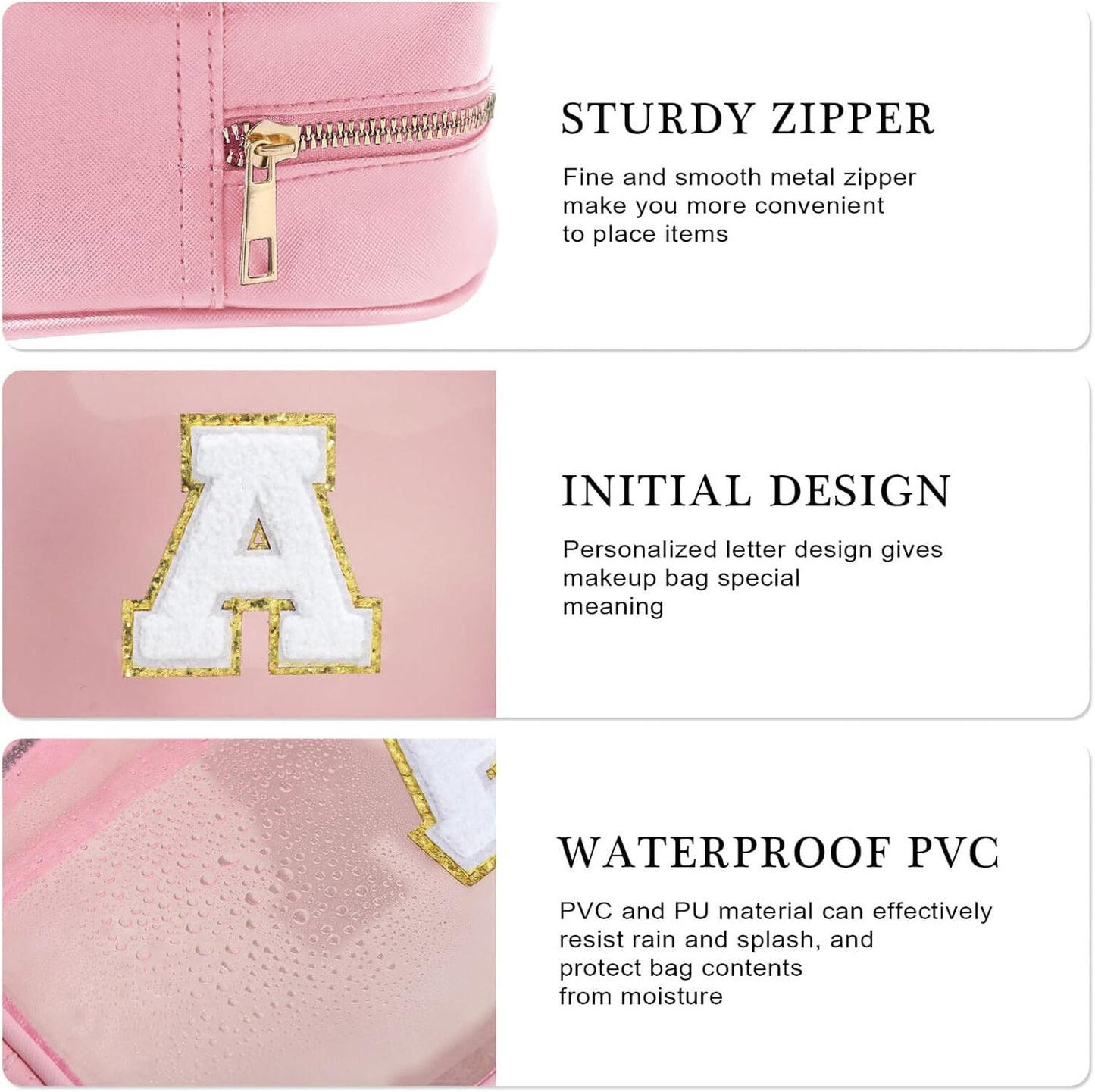 YOOLIFE Travel Toiletry Bag for Women, Pink Clear Makeup Bag Cute Make Up Bag Cosmetic Bags Skin Care Makeup Bag Organizer Birthday Gifts for Women Teacher Mother Girlfriend Initial H