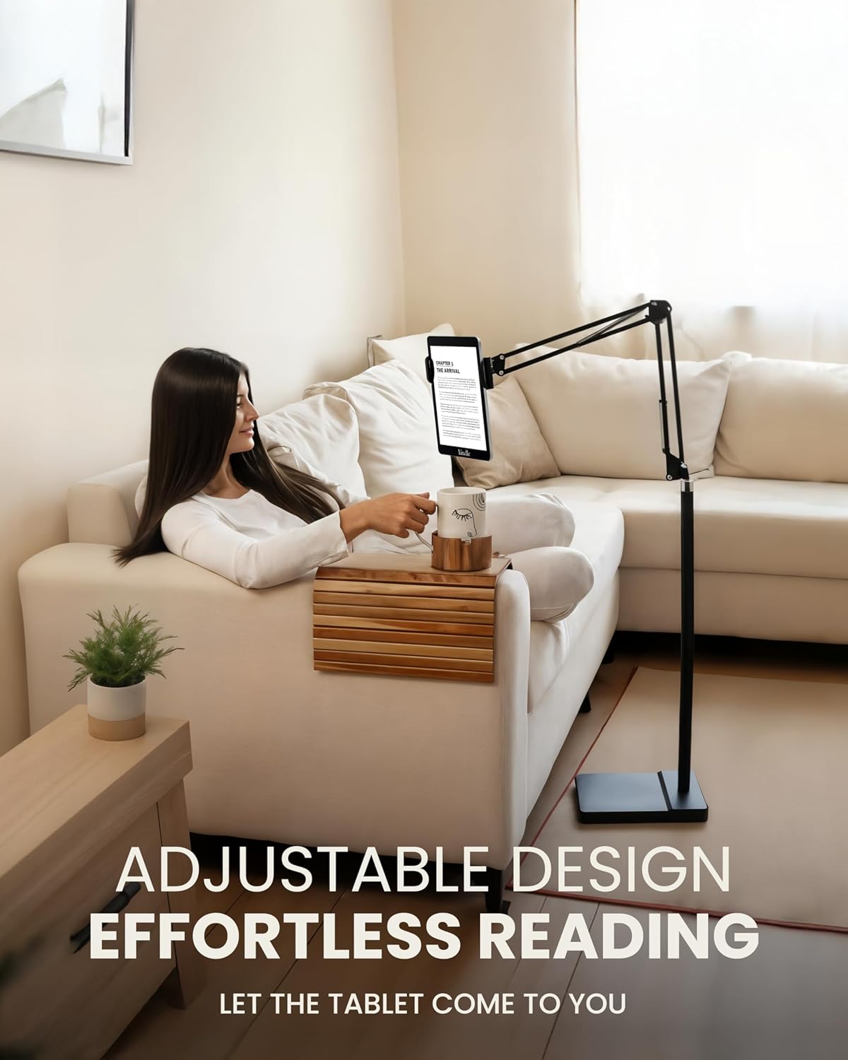 2-in-1 Tablet Floor Stand with tablet stand for desk – Stable 8lb Base with Stretchable Arm for Bed, Couch, or Desk Compatible with iPads, Galaxy Tabs, Surface Pro, Phones & E-Readers (4.7"–12.9")