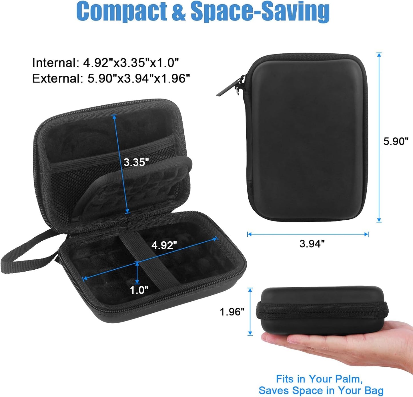 External Hard Drive Case, EVA Protective Shockproof Carrying Case for SSD Passport USB Storage, Portable Travel Electronic Organizer Tech Pouch Travel Bag with SD Card Slots & Mesh Cable Compartment