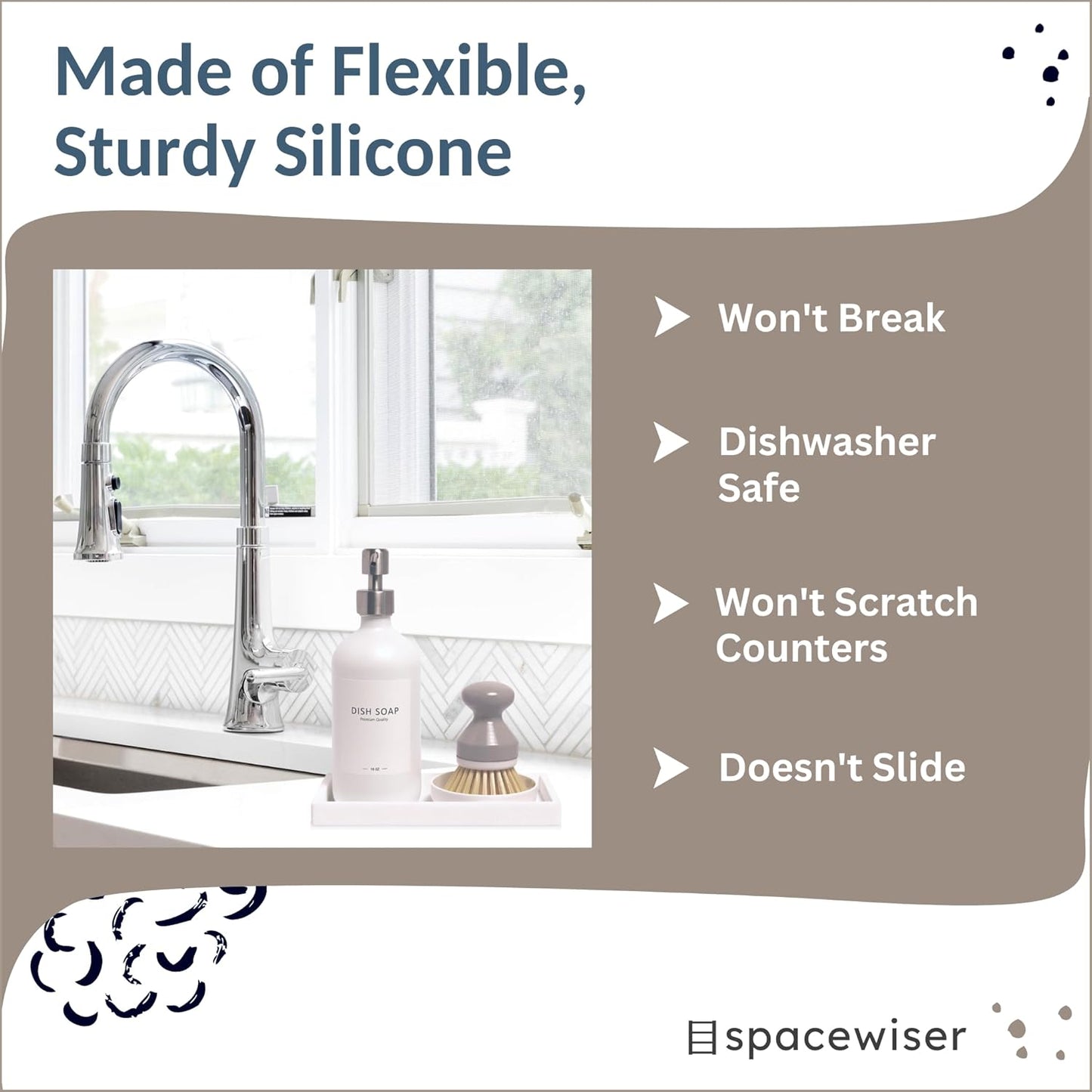 Countertop and Vanity Tray - 2 PC Small 7.7" Silicone Bathroom Trays, Kitchen Soap Tray, Dish Sponge Soap Holder Kitchen Sink Organizer Caddy, Bathroom Counter Trays for Lotion Dispenser