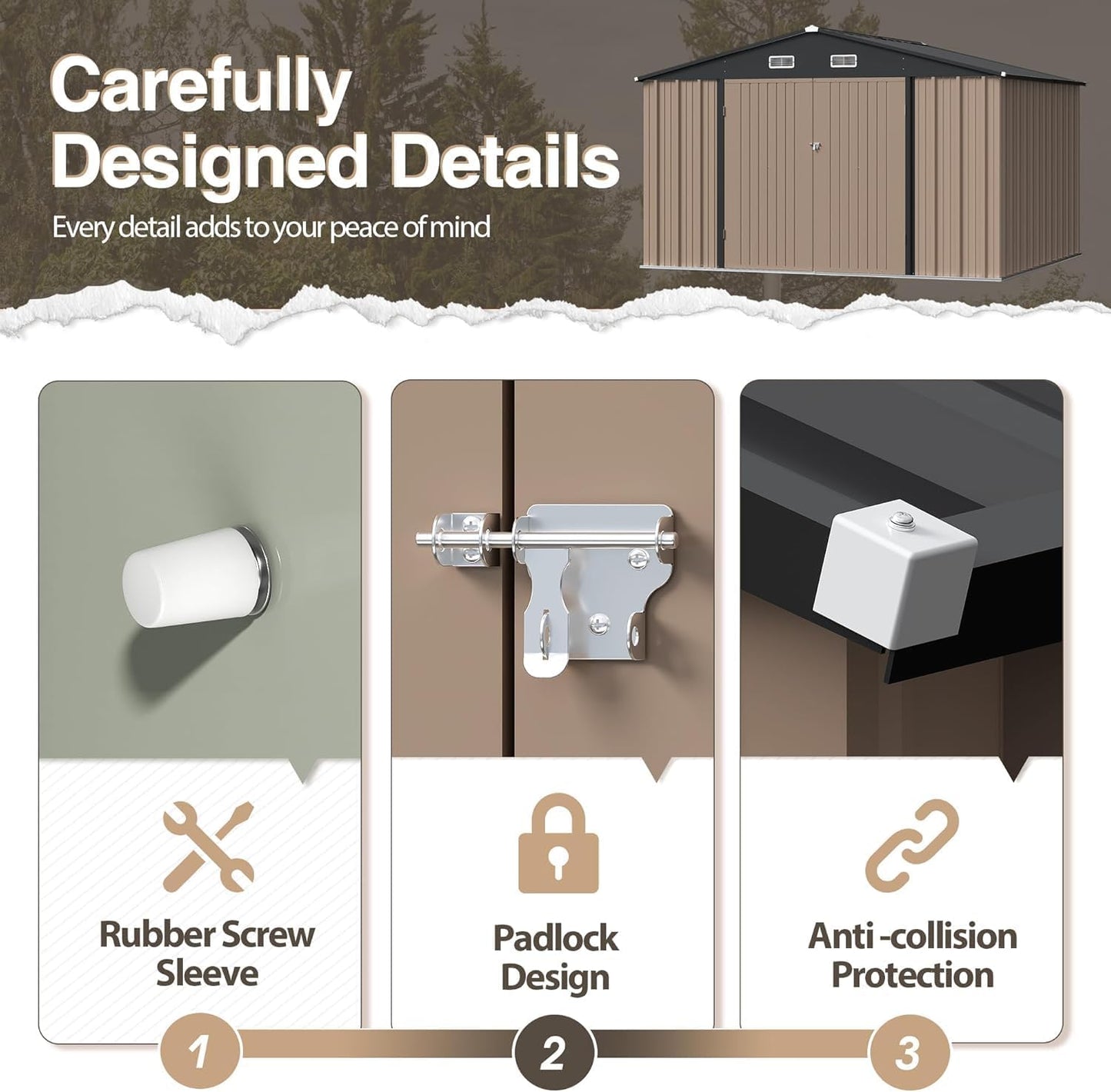 Furniwell 10x8 FT Outdoor Storage Shed, Metal Garden Sheds Outdoor Storage House with Single Lockable Door for Backyard Patio Lawn, Brown