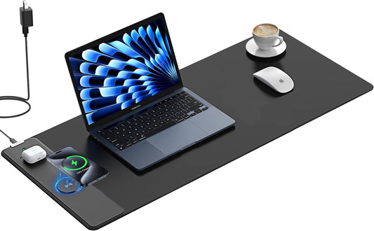 TopMade Mouse Pad with 15W Fast Wireless Charging, 35.43"x15.75" XXXL Large Gaming Mousepad, Waterproof Desk Pad, Classic Black Computer Desk Mat(Includes 20W PD Power Adapter & 6.56ft Woven Cable)