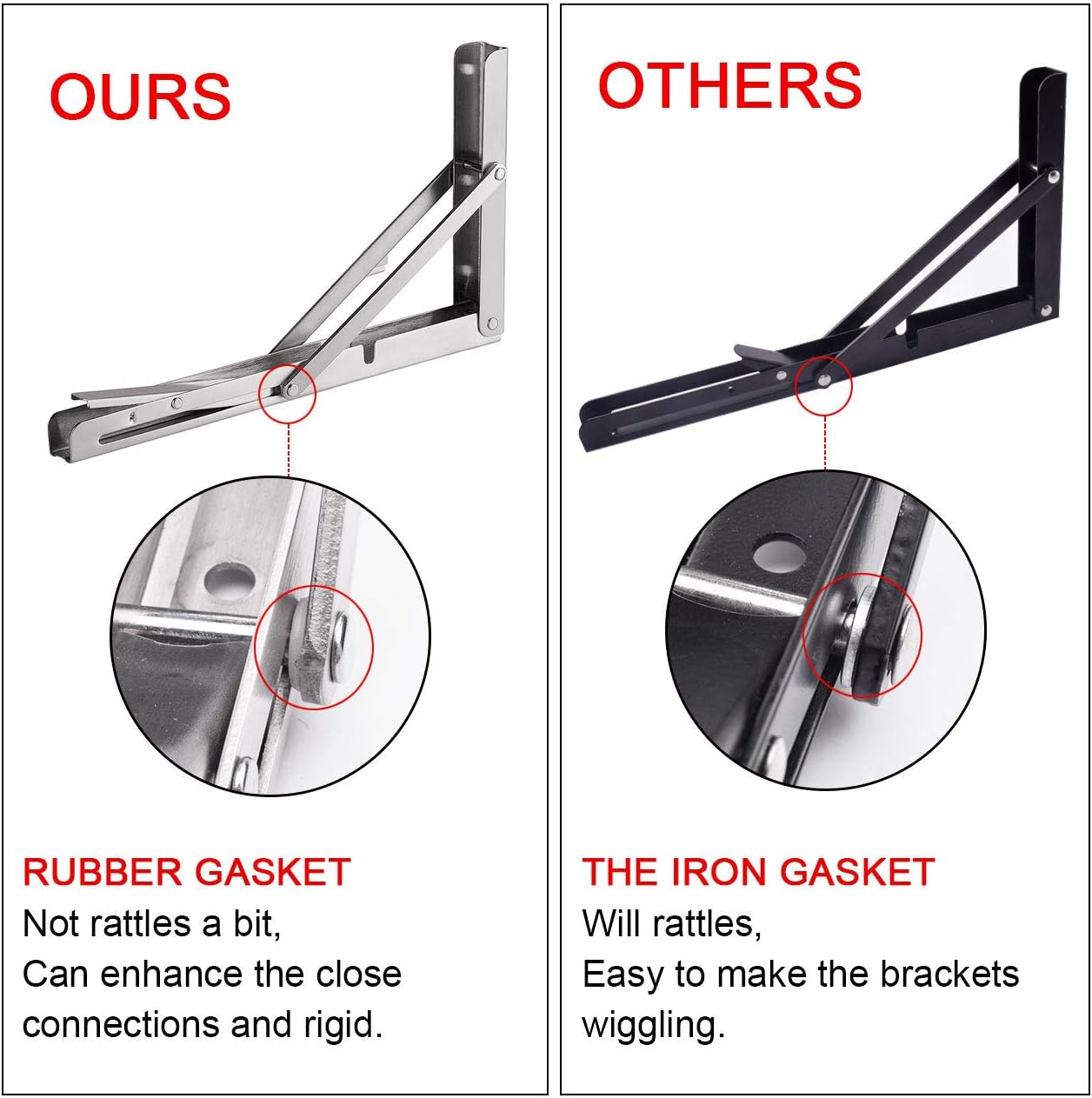 YUMORE Folding Shelf Brackets 20", Max Load: 330lb Heavy Duty Stainless Steel Collapsible Shelf Bracket for Table Work Bench, Space Saving DIY Bracket, Pack of 2