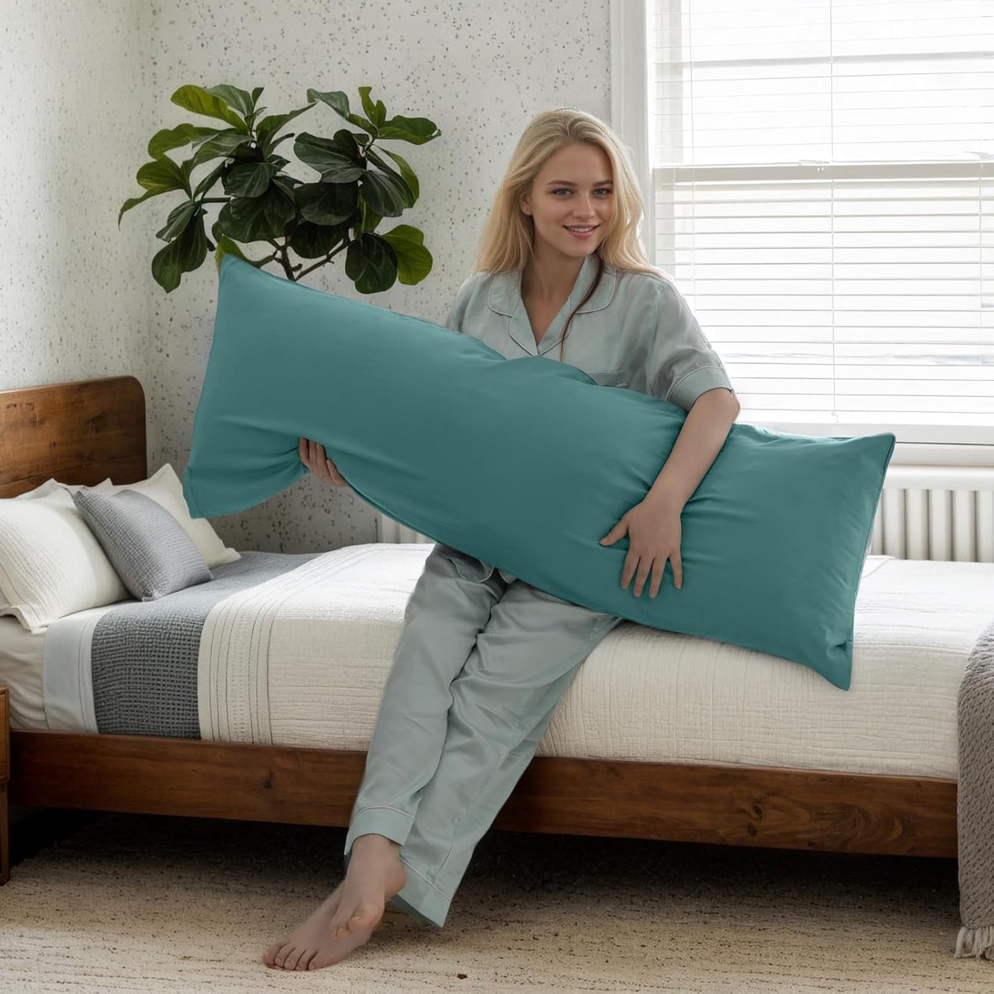 Body Cooling Pillow Cases Cover, Bamboo Rayon Pillowcases with Zipper Closure, Cool and Breathable Pillow Case for Hot Sleepers and Night Sweats, 20x54 inches, Teal