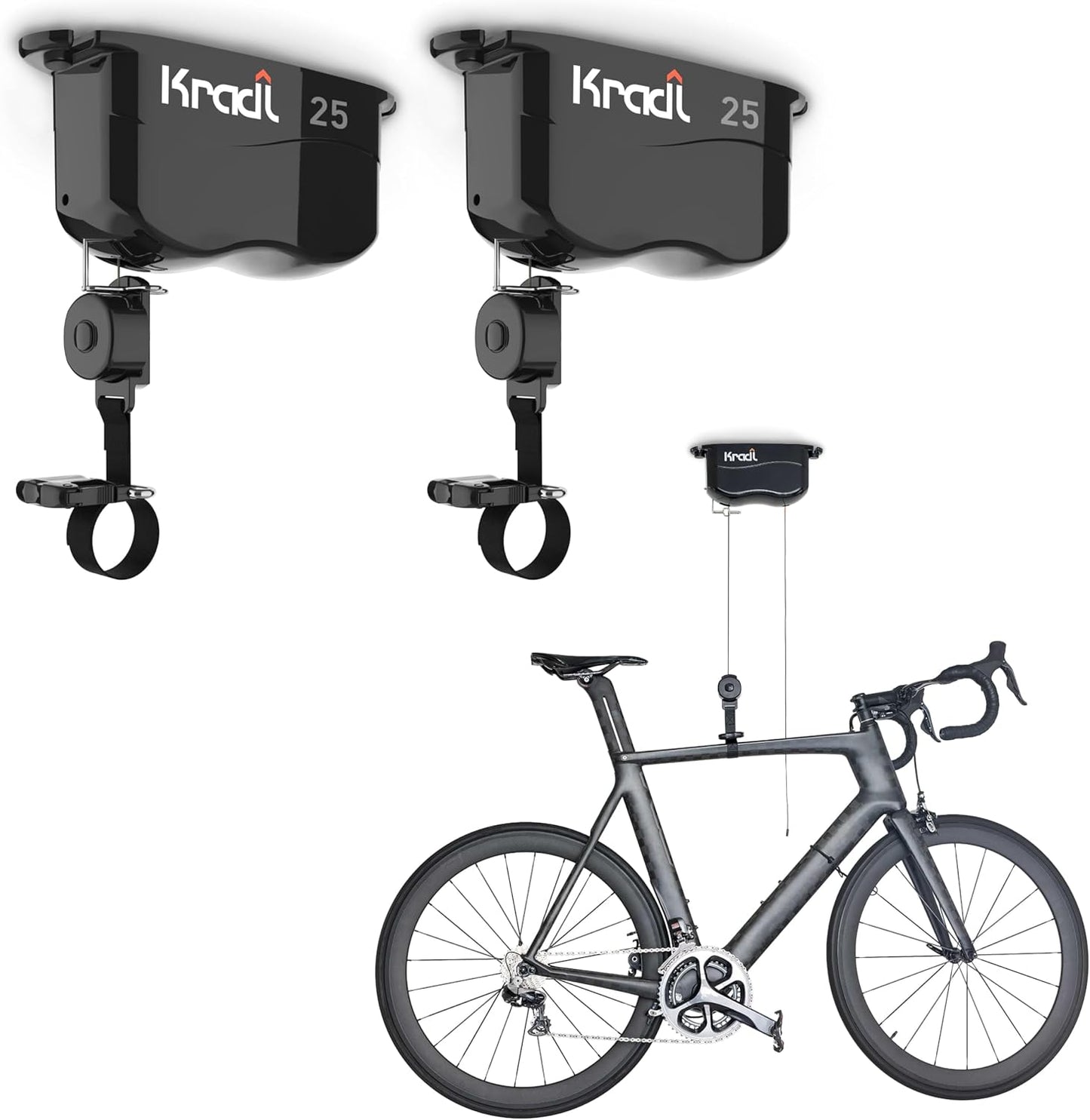 Kradl - Ceiling Mount Bike Lift and Rack. Bicycle Storage Hoist Without Electricity, Clumsy Ropes or Pulleys.