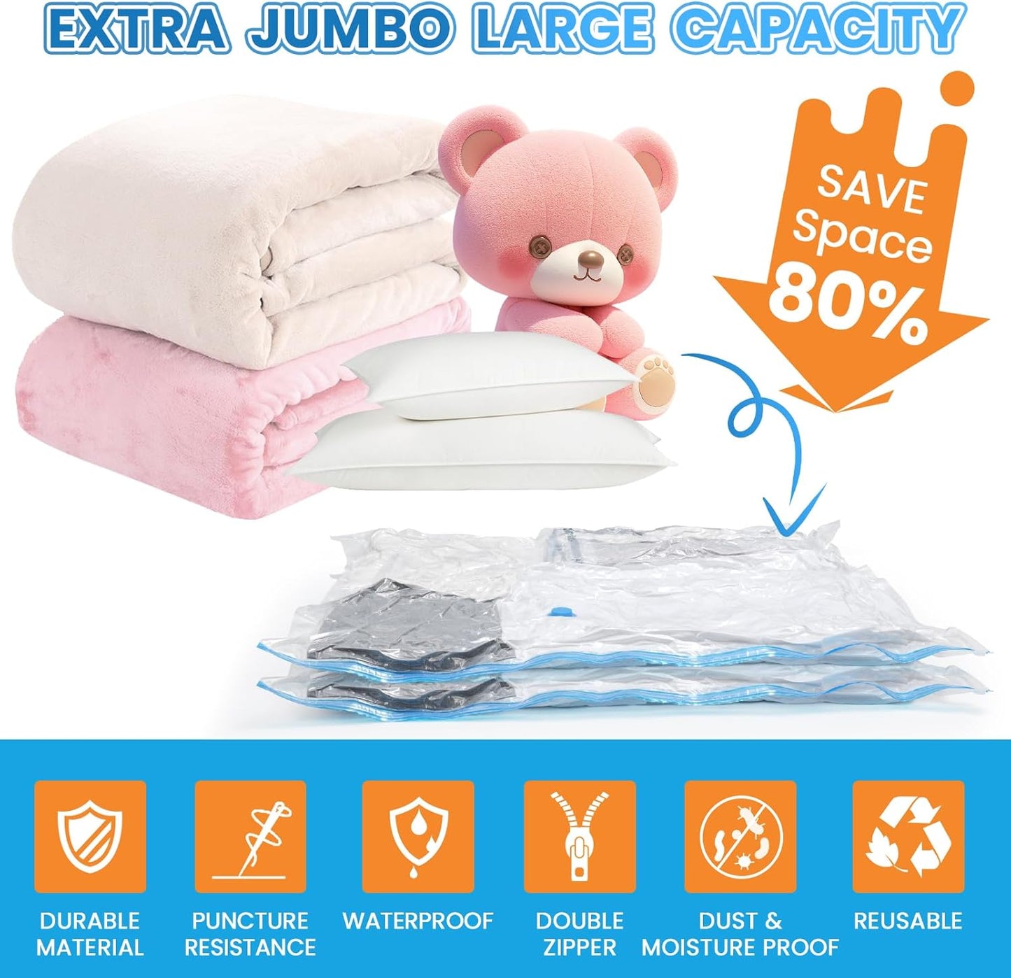 9 Pack XXL Jumbo Vacuum Storage Bags, Double-layer Design Leak-proof and Puncture-resistant, Extra Large Space Saver Vacuum Seal Bags for Comforters, Bedding, Blankets, Huge Stuffed Toy (47.2x39.4 in)