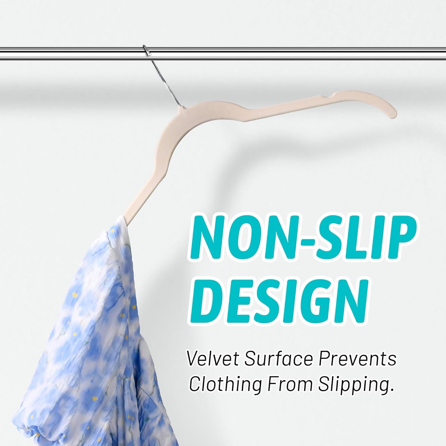 Premium Velvet Shirt Hangers 50 Pack, Non-Slip 360° Swivel Hook Slim Flocked Coat Hanger, Space Saving Felt Hanger for for Tank Top, Blouses, Strappy Dresses(Beige)