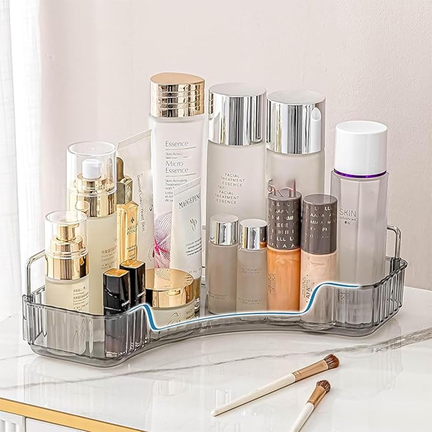 Corner Bathroom Countertop Organizer, Vanity Organizer Trays for Counter, Makeup Organizers, Perfume Tray, Skincare Shelf Storage Gifts for Women Girl Student (Smoky Gray 1 Tier)