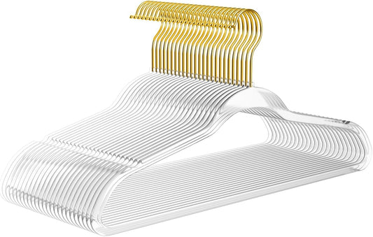 Premium Clear Invisible Acrylic Hangers,Crystal Plastic Hangers,Clear Hanger 50 Pack Ultra Slim & Space Saving Suit Hanger for Coats, Pants & Dress Clothes
