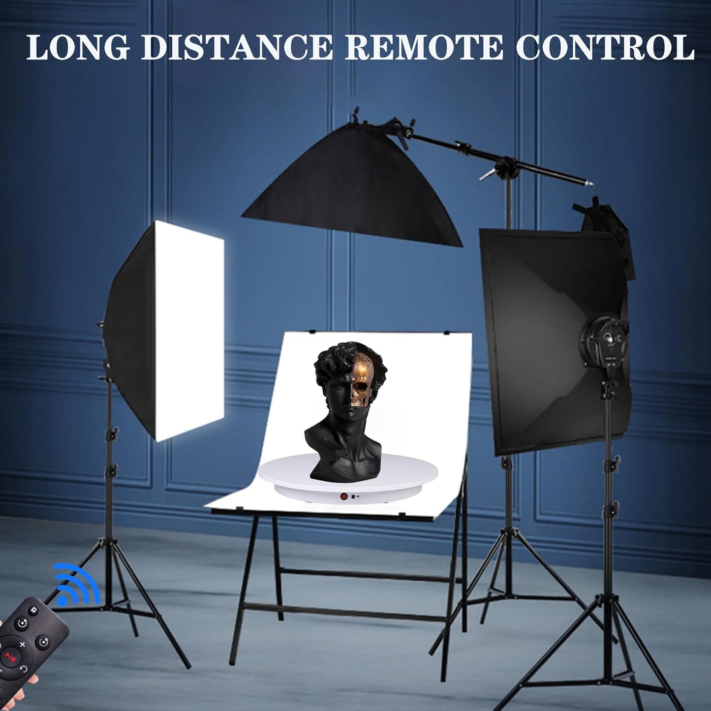 JAYEGT Motorized Rotating Display Stand,350Lbs Load，360 Degree Electric Rotating Potography Turntable for Products Display，Live Show， Remote Control +5 Colors Backgrounds (White / 16.5inch /Wired)