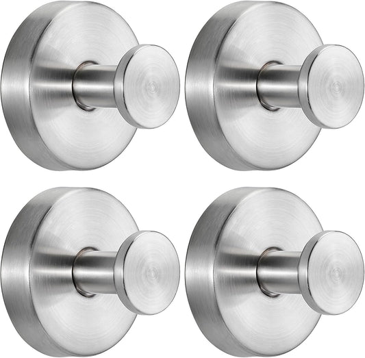 Suction Cup Hooks for Shower No-Drill Bathroom Hooks for Towels, Robes, Loofah Mountable on Bathroom Walls, Kitchen, Glass, Mirrors, Tile and Smooth,Non-Porous Surfaces (4, Brushed Nickel)