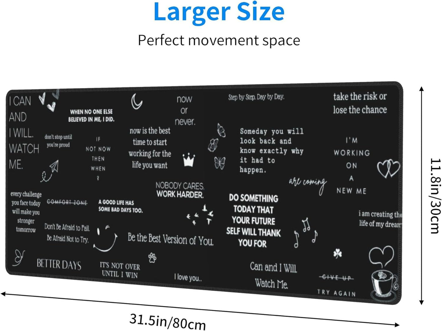 Inspirational Quotes Large Mouse Pad, Gaming Desk Mat, XL Keyboard Desk Pad Mat for Desktop, 31.5"x11.8" Non-Slip Base Big Mousepad with Stitched Edges