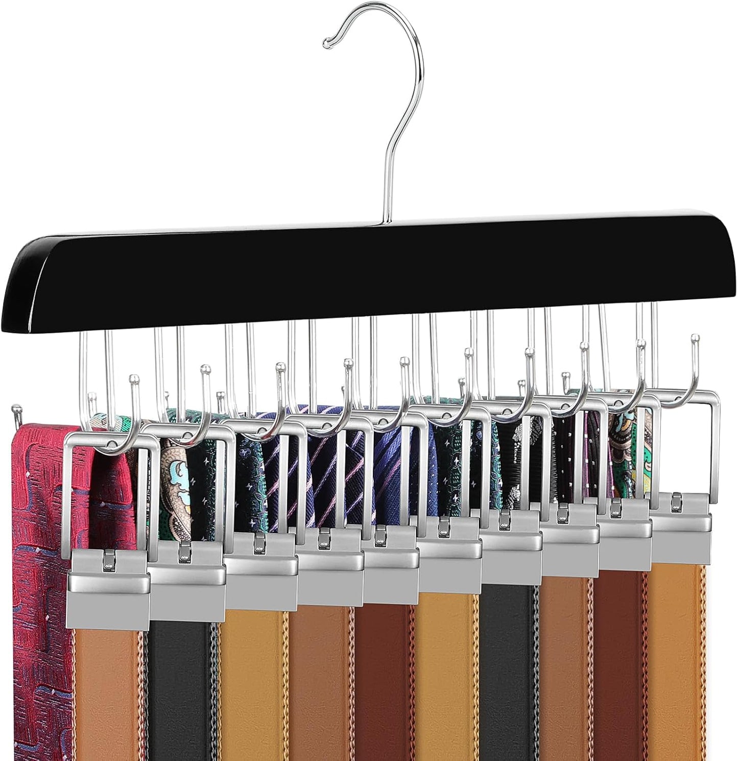 TOPIA HANGER 20 Hooks Belt Tie Hanger Space Saving for Closet, 2 IN 1 Belt Ties Racks Max 30 Belts with 30 Ties Capacity, Curved with Flat Hooks for Belts,Ties,Bras,Closet Organizers and Storage CT69B