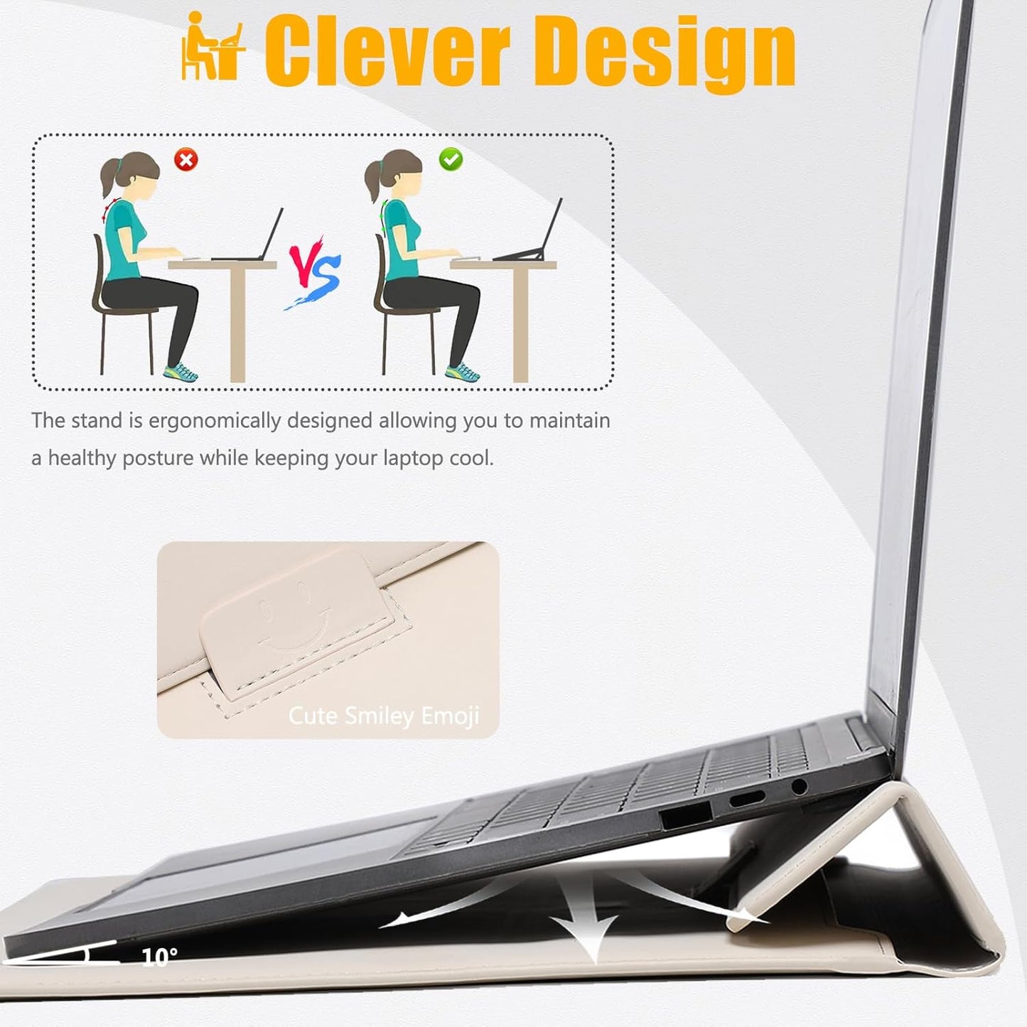 HYZUO 15-16 Inch Laptop Sleeve Case with Stand Feature for MacBook Pro 16 M4/M3/M2/M1 Pro/Max 2025-2019, XPS 15, MacBook Pro 15 2015-2012, Samsung Galaxy Book Flex/Pro 15, Beige