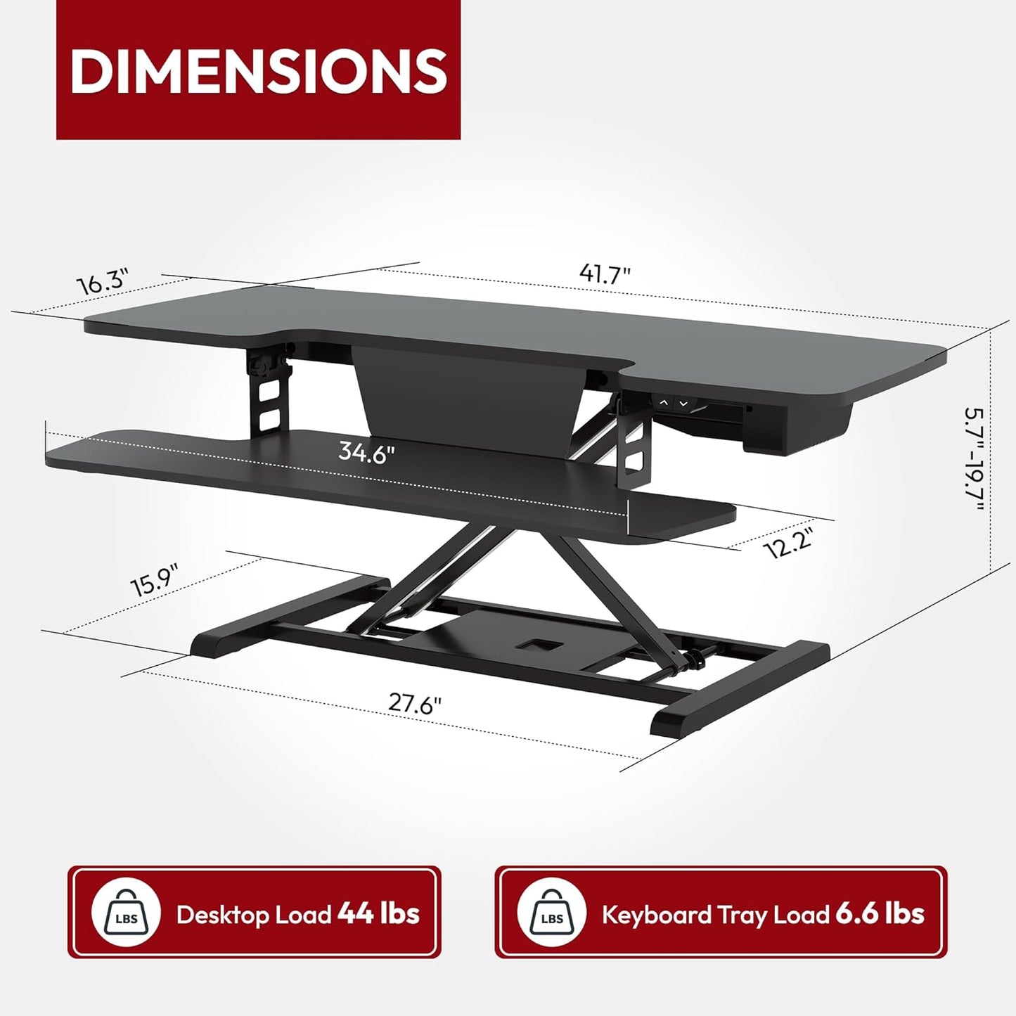 SANODESK 42" Electric Standing Desk Converter, Height Adjustable Riser for Office Home,Dual Monitor and Laptop Workstation with Large Keyboard Tray, Black Color