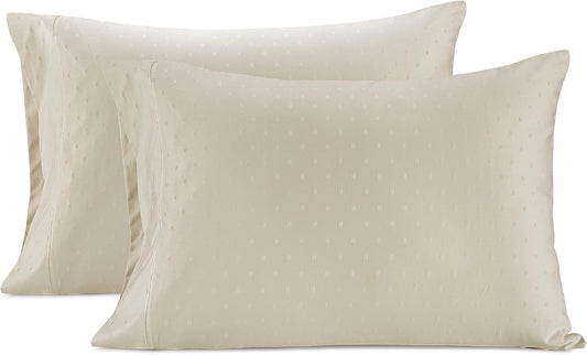 LANE LINEN Pillow Case Covers King, Set of 2, 100% Egyptian Cotton Sateen, Soft Cool & Smooth 1000 Thread Count Pillow Cases - Swiss Dot - Ivory