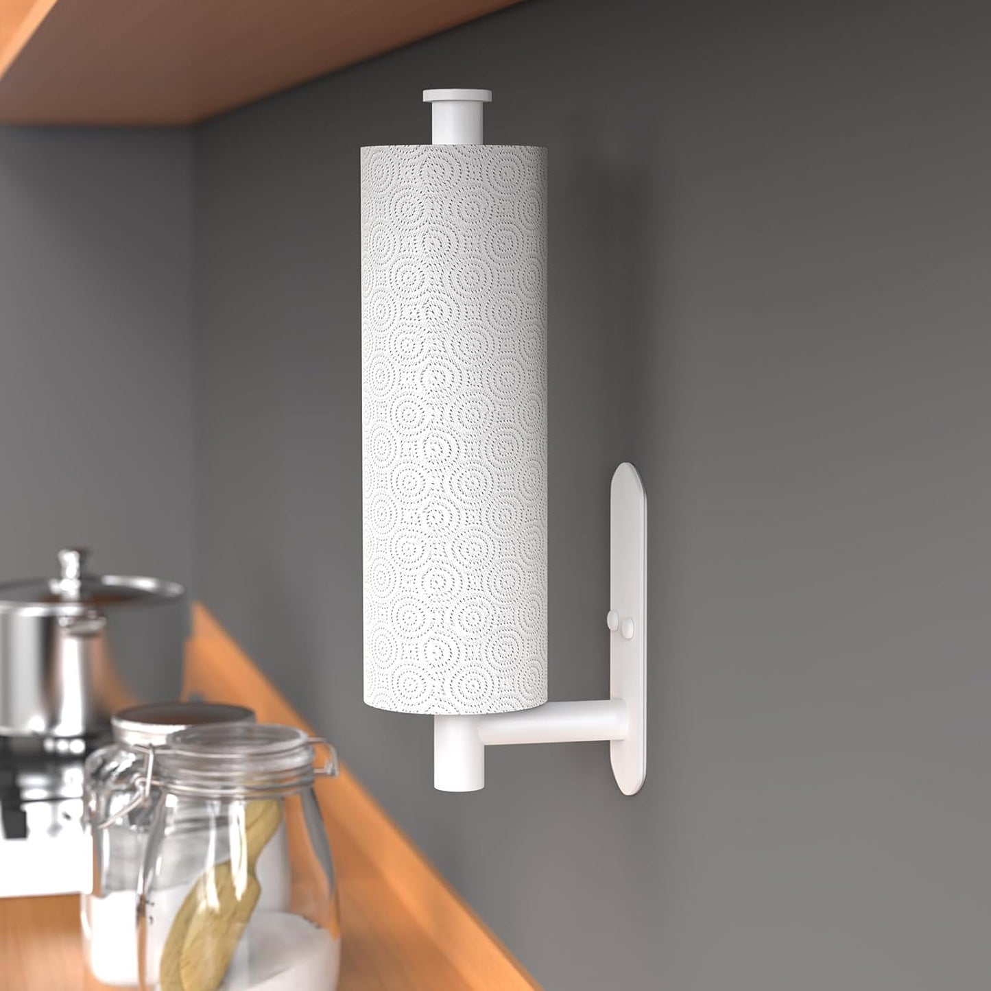 HUFEEOH Adhesive Paper Towel Holder Under Cabinet Wall Mount for Kitchen Paper Towel, Stainless Steel Paper Towel Roll Rack for Bathroom Towel (Thick, White)