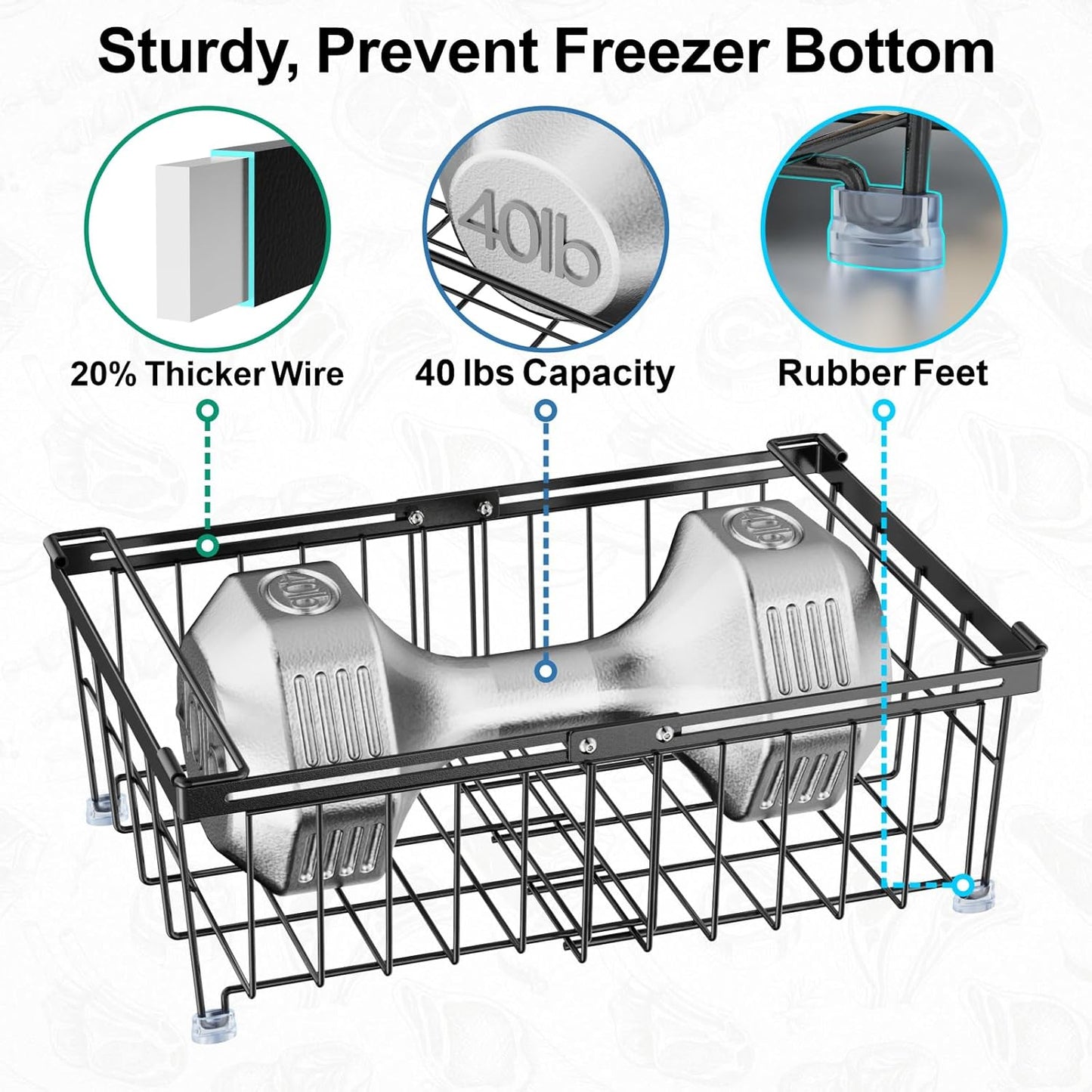 iSPECLE Freezer Organizer Bins - Fit 10 to 20 Cu Ft Chest Freezer, 2 Pack Large Expandable Stackable Deep Freezer Organizer Bins Sort and Easily Get Food without Digging in the Freezer, Black