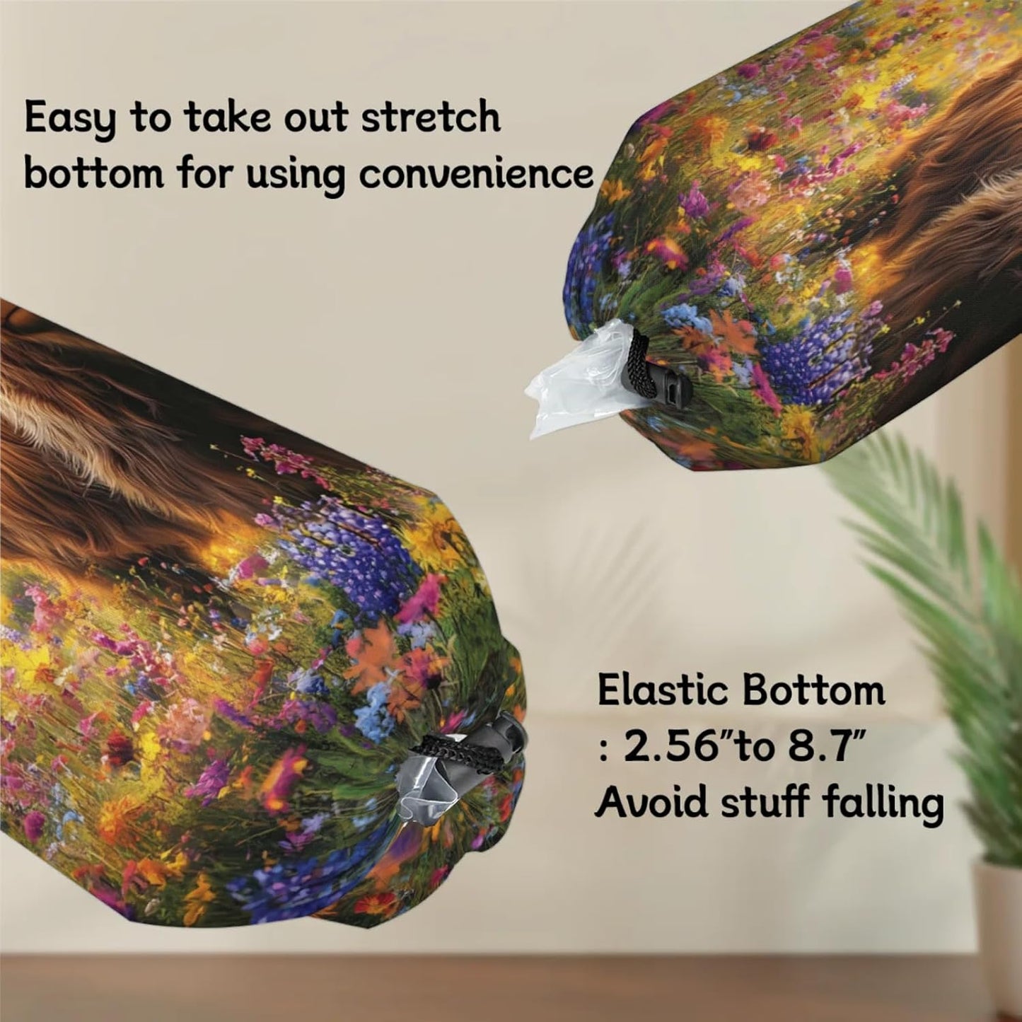 Farmhouse Highland Cow Plastic Bag Holder 2 Pcs Grocery Bag Organizer Reusable Trash Bags Organizer Wall Mount Washable Kitchen Dispenser Holders with Drawstring Closure