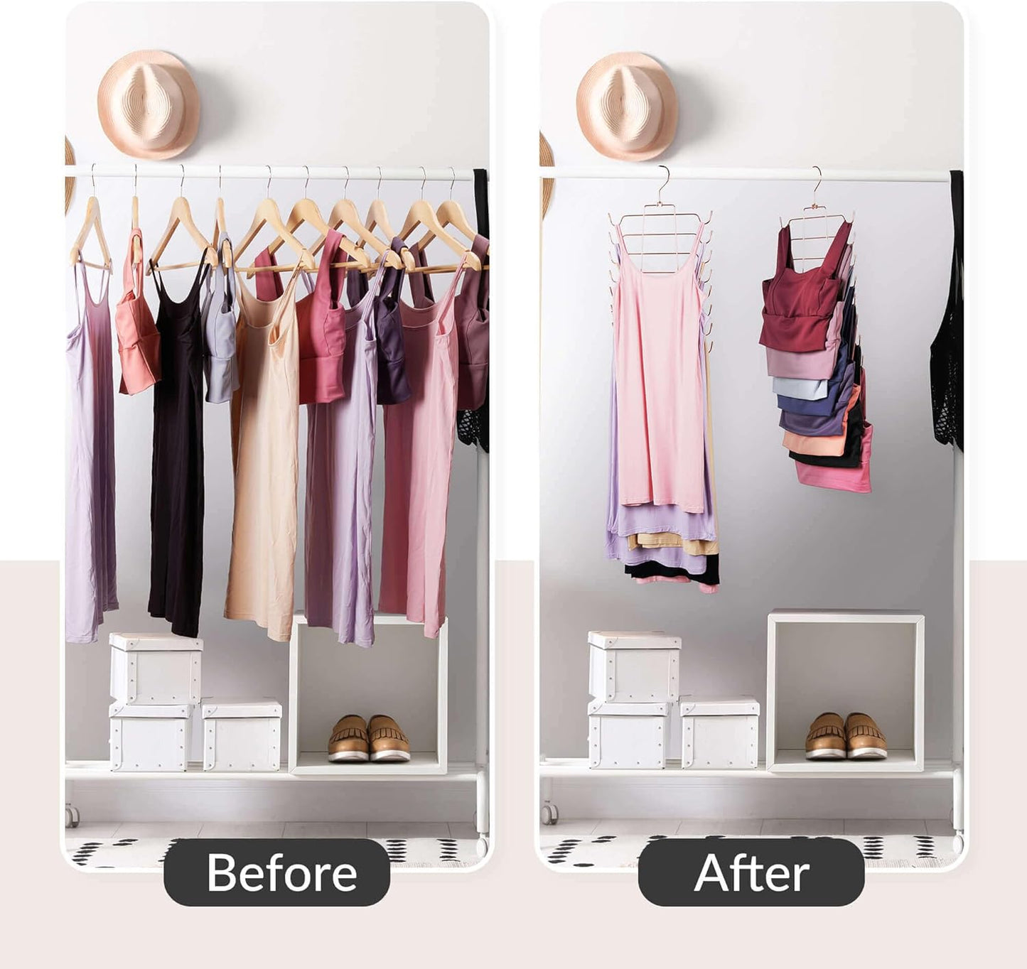 ZEDODIER 3 Pack Tank Top Hanger Space Saving, Bra Hangers for Closet Organizer, Hanging Bra Organizer Tank Tops Holder with 24 Hooks, Closet Organizers and Storage Small Space Solutions, Rose Gold