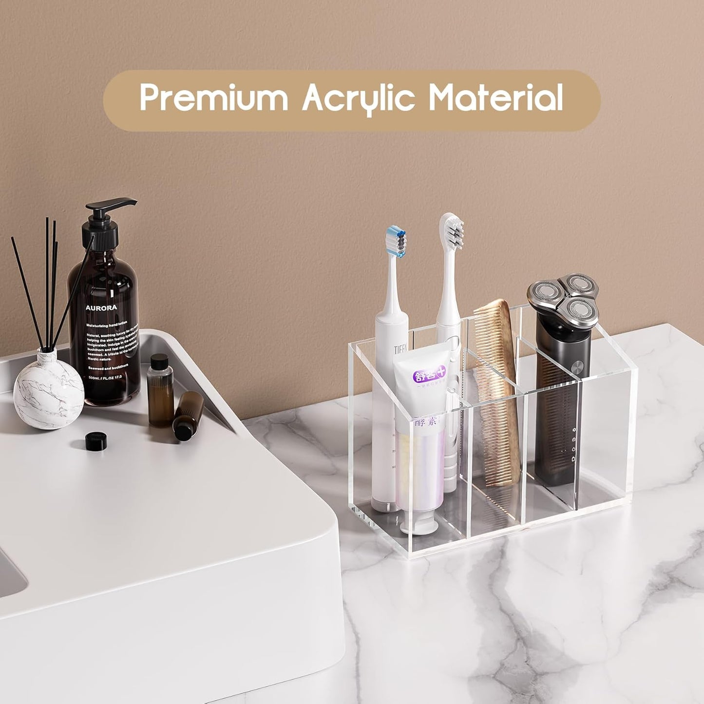 Acina 2PCS Clear Makeup Brush Holder Organizer, Acrylic Cosmetic Brushes Storage with 4 Slots, Eyeliners Display Case for Vanity Countertop