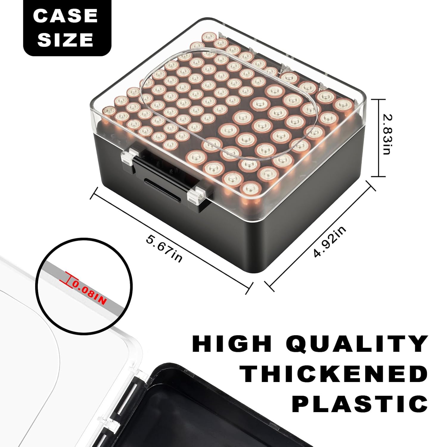 FULLCASE Battery Storage Organizer Box, Holder Container for 82 AA AAA Batteries, Plastic Home Batteries Variety Pack Protective Organization(Case Only) Black