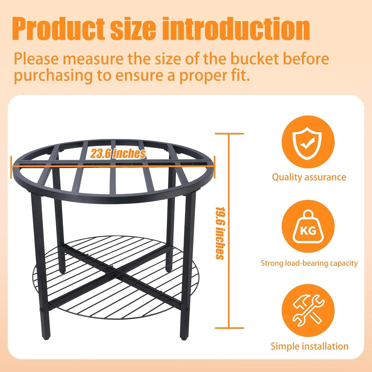 2-Tier Rain Barrel Stand – Base Only, Outdoor Heavy-Duty Rain Water Collection Barrel Stand with Rust-Proof Design & Ring Shelf, Fits 45/50/55-Gallon Plastic Round Rain Barrels (Black)