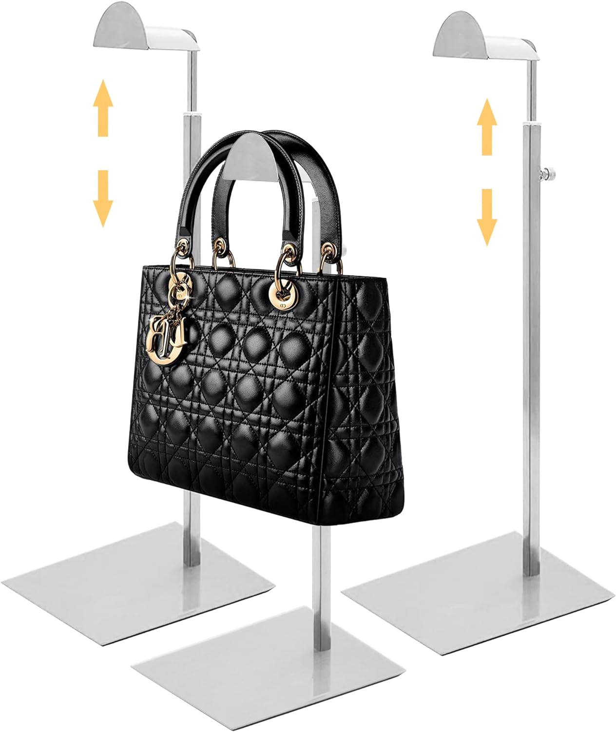 Royxen 3 Pack Handbag Rack Stainless Steel with Adjustable Height, Purse Display Stand, Silver
