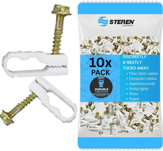 STEREN Coaxial Cable Clips - Cable Holder - Wire Clips - Siding Clips for Hanging - Cord Holder for Desk - Cable Clamps - Cord Clip - Wire Organizer Clips - Tv Mount Screws - White - 10 Pack