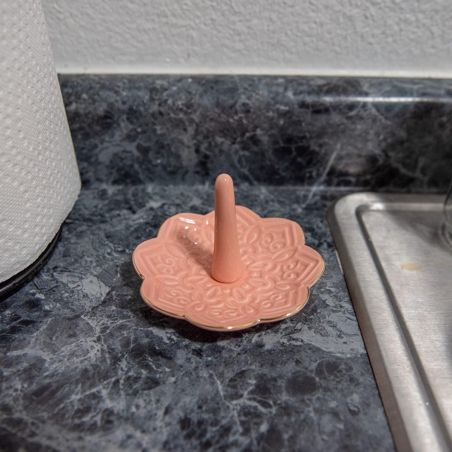 Ceramic Pink Mandala Jewelry Holder Decorative Ring Holder/Trinket Tray Valentine's Day Engagement Wedding Birthday Gifts for Women Her
