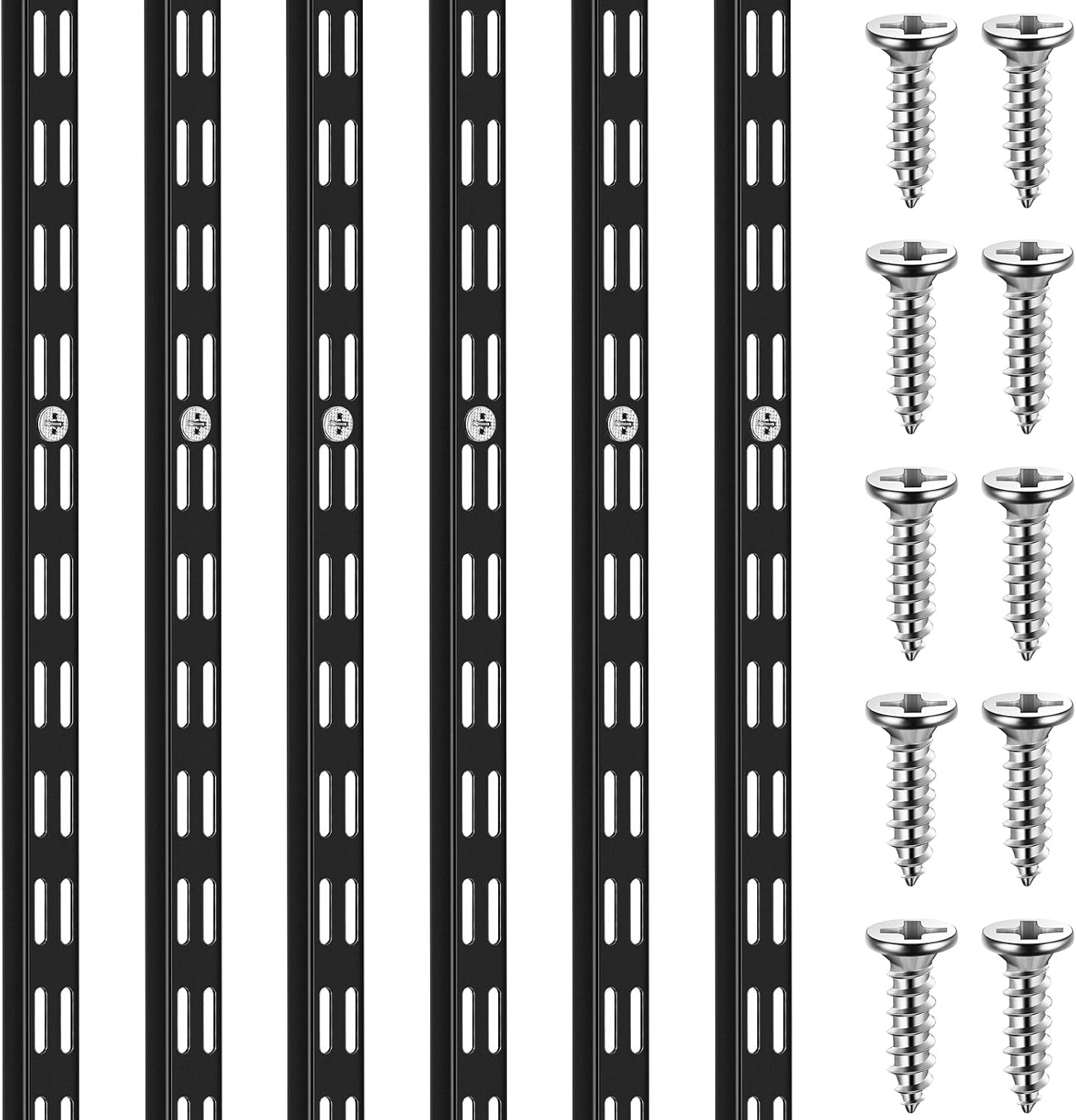 6 Pcs Dual Track Upright Wall Shelving System Heavy Duty Support System Twin Slot Shelf Rail Shelf Standards for Pantries Linen Closets Laundry Rooms(Black,25 Inch)