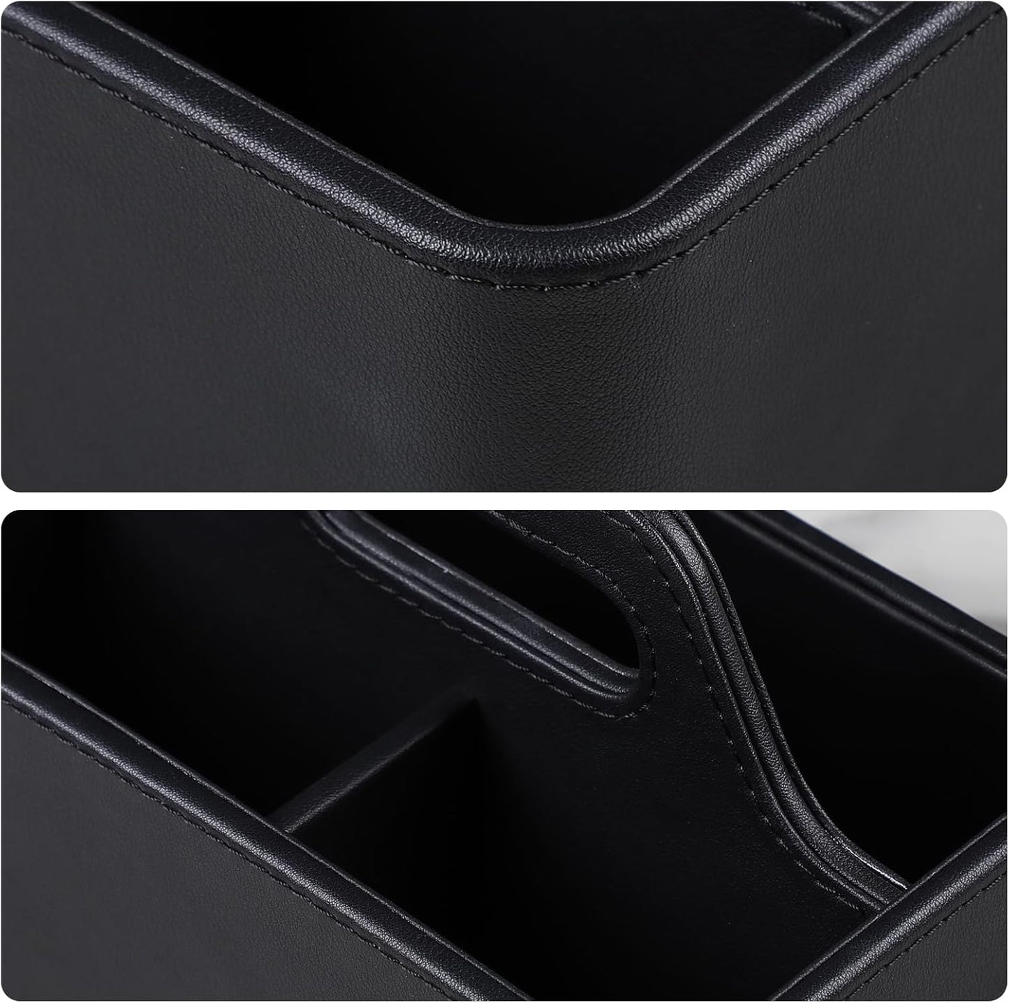 Caddy Organizer with Handle, PU Leather Remote Control Holder Desk Caddy, Portable Makeup Office Supply Organizer for Bathroom, Nightstand, Dresser (Black)