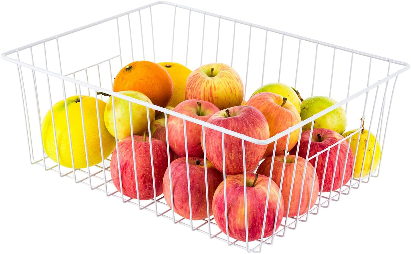 Upright Freezer Organizer Bins， Freezer Baskets for 16, 17, 21 cu.ft Standup Freezer, Wire Storage Baskets with Built-in Handles for Frozen Foods, Snacks, Vegetables, Fruits and More, Set of 6, White
