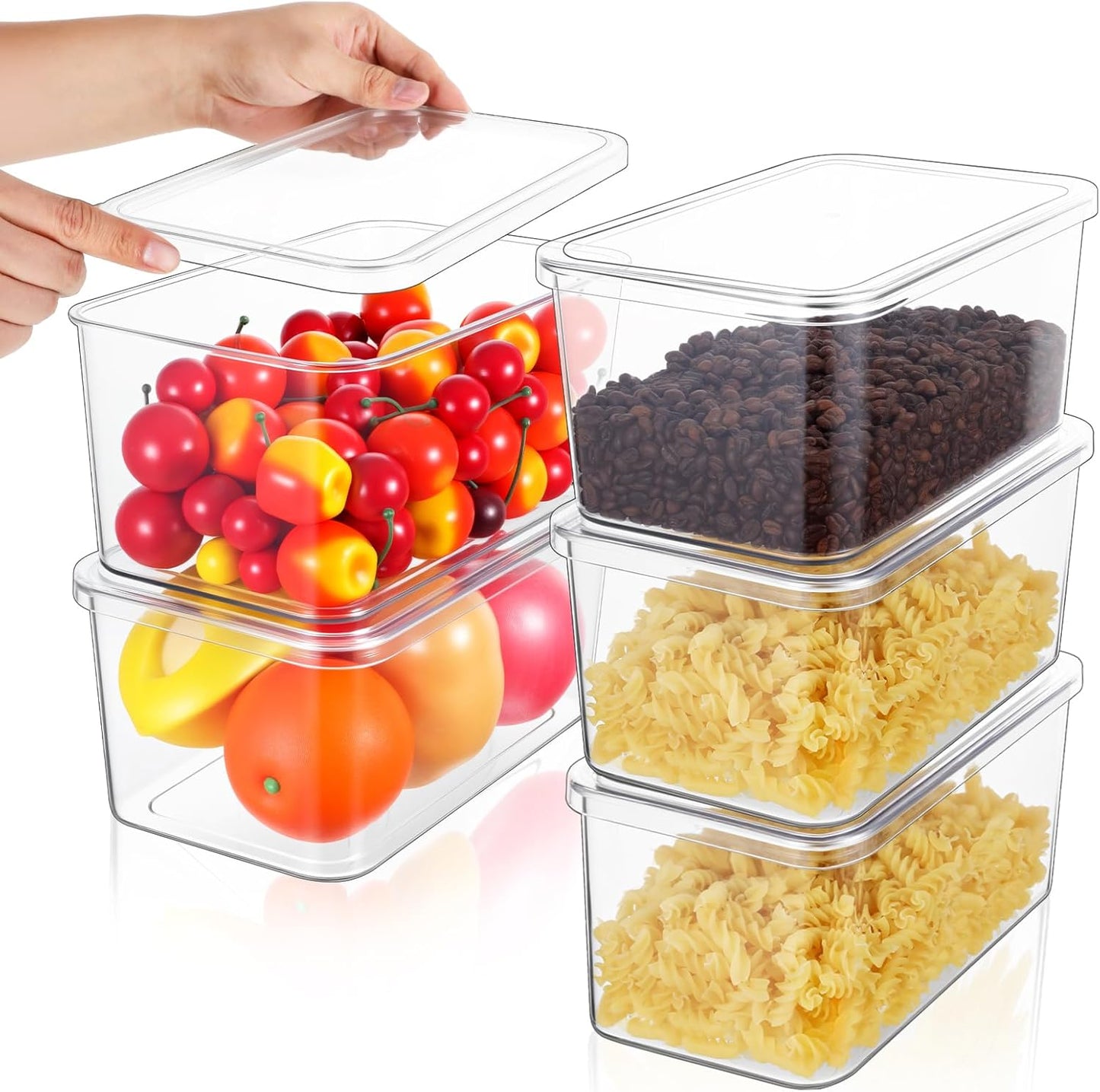 5 Pack Clear Storage Bins With Lids, Stackable Refrigerator Organizers Durable Plastic Food Containers Box for Pantry Cabinet Kitchen Fridge Fruits Vegetables Bathroom Small Items