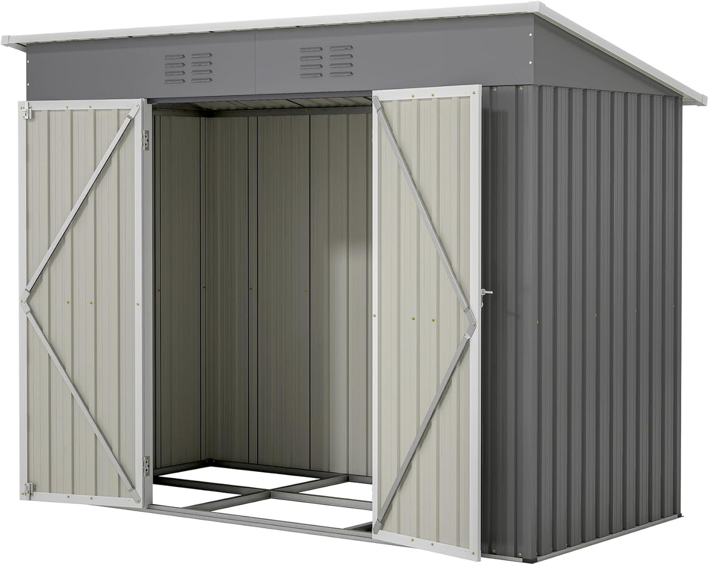 4'x8' Metal Shed Outdoor Storage Shed,Metal Steel Utility Tool Shed Storage House with Double Lockable Doors and Air Vent for Backyard Garden Patio Lawn Gray