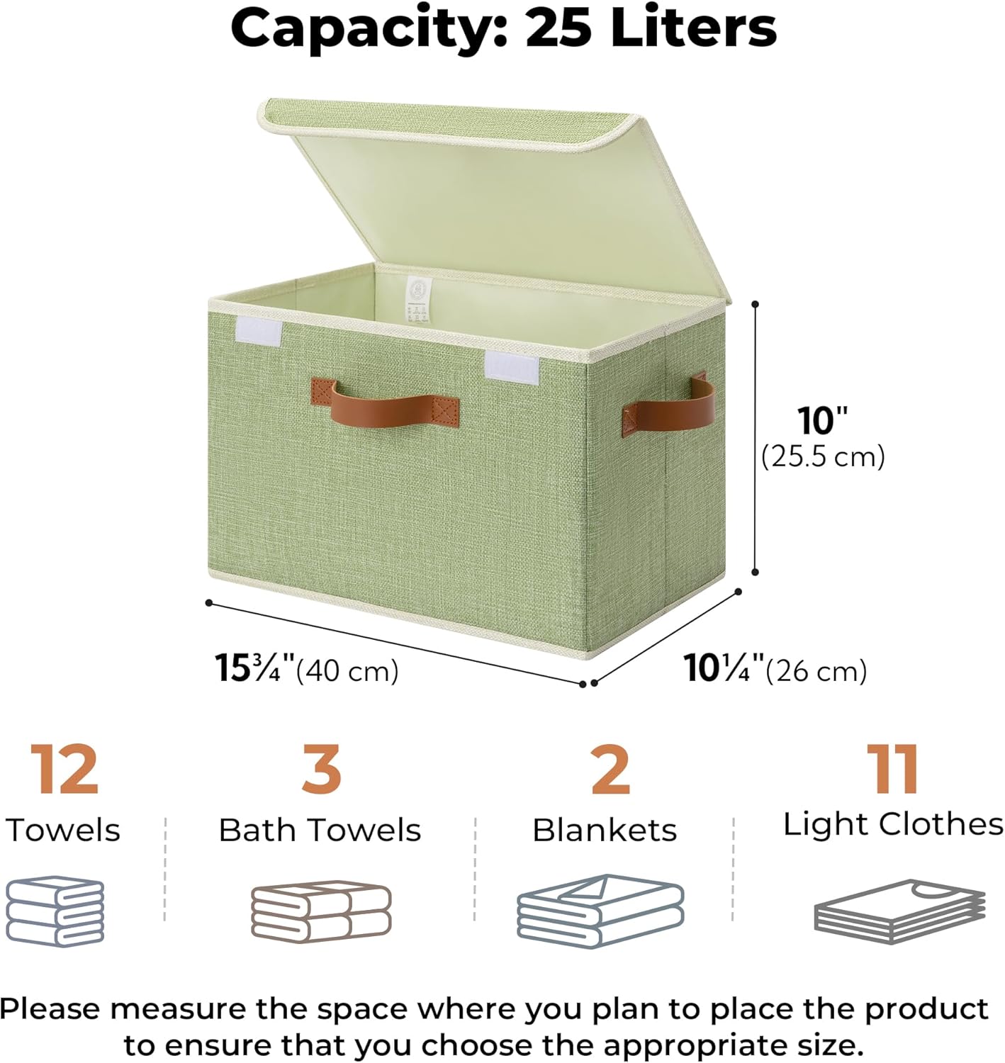 GRANNY SAYS Fabric Storage Bins with Lids, Decorative Storage Boxes with PU Handles, Keepsake Memory box, Shelf Baskets for Closet, Sage Green, Large, 2-Pack