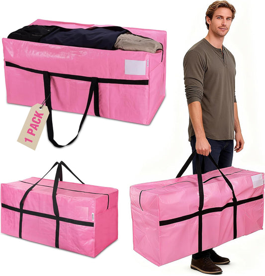 WORKPRO 1 Pack 66 Gallon Extra Large Moving Bag with Zippers, Carry Handles, Heavy-Duty, Water-Resistant Storage Totes for Moving & Space-Saving Organization, Pink