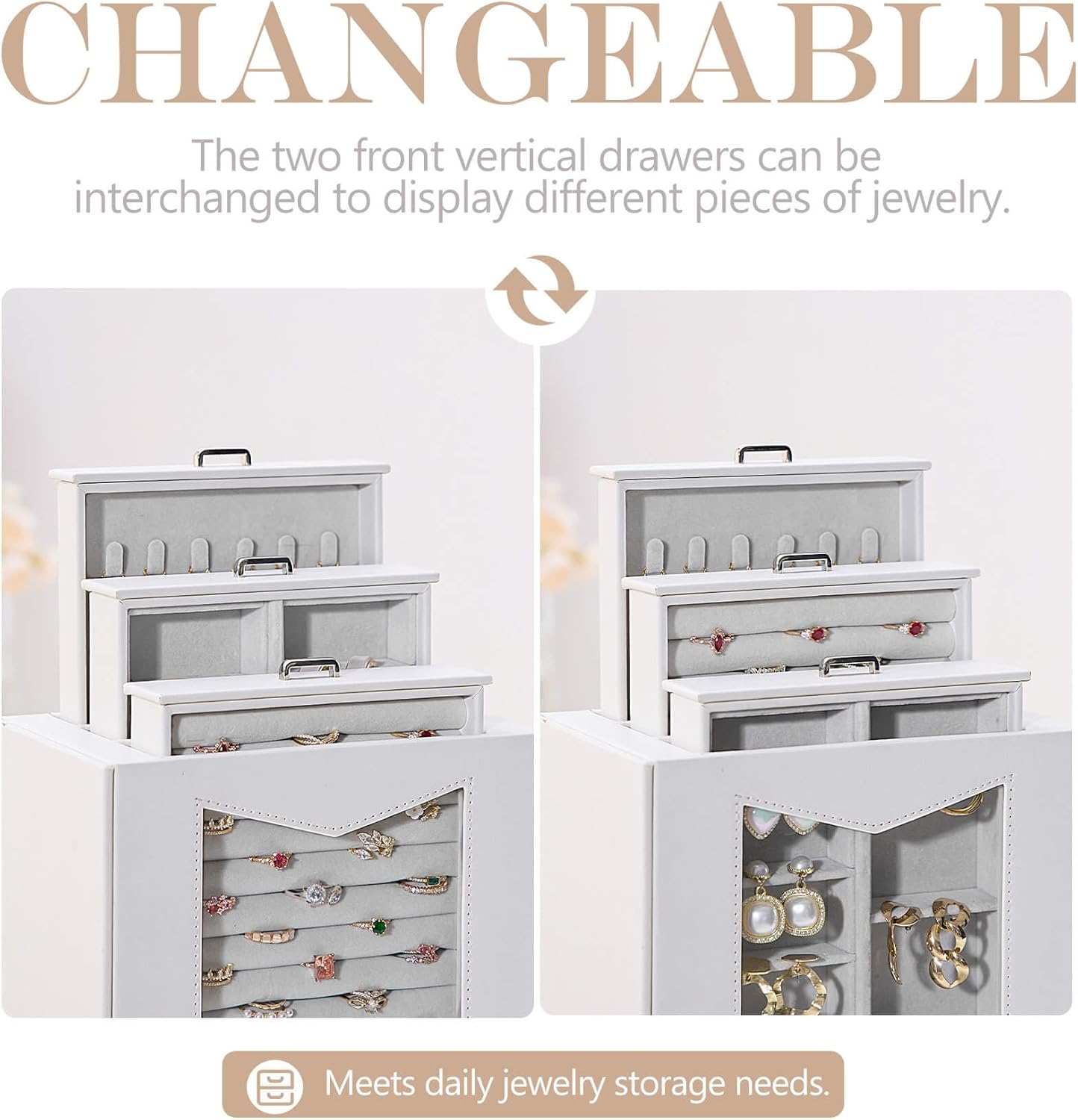Homde Jewelry Organizer with Transparent Window Necklace Hooks Gift for Women Jewelry Box Display Case for Necklaces Rings Earrings Bracelets and Other Jewelry Accessories (White)
