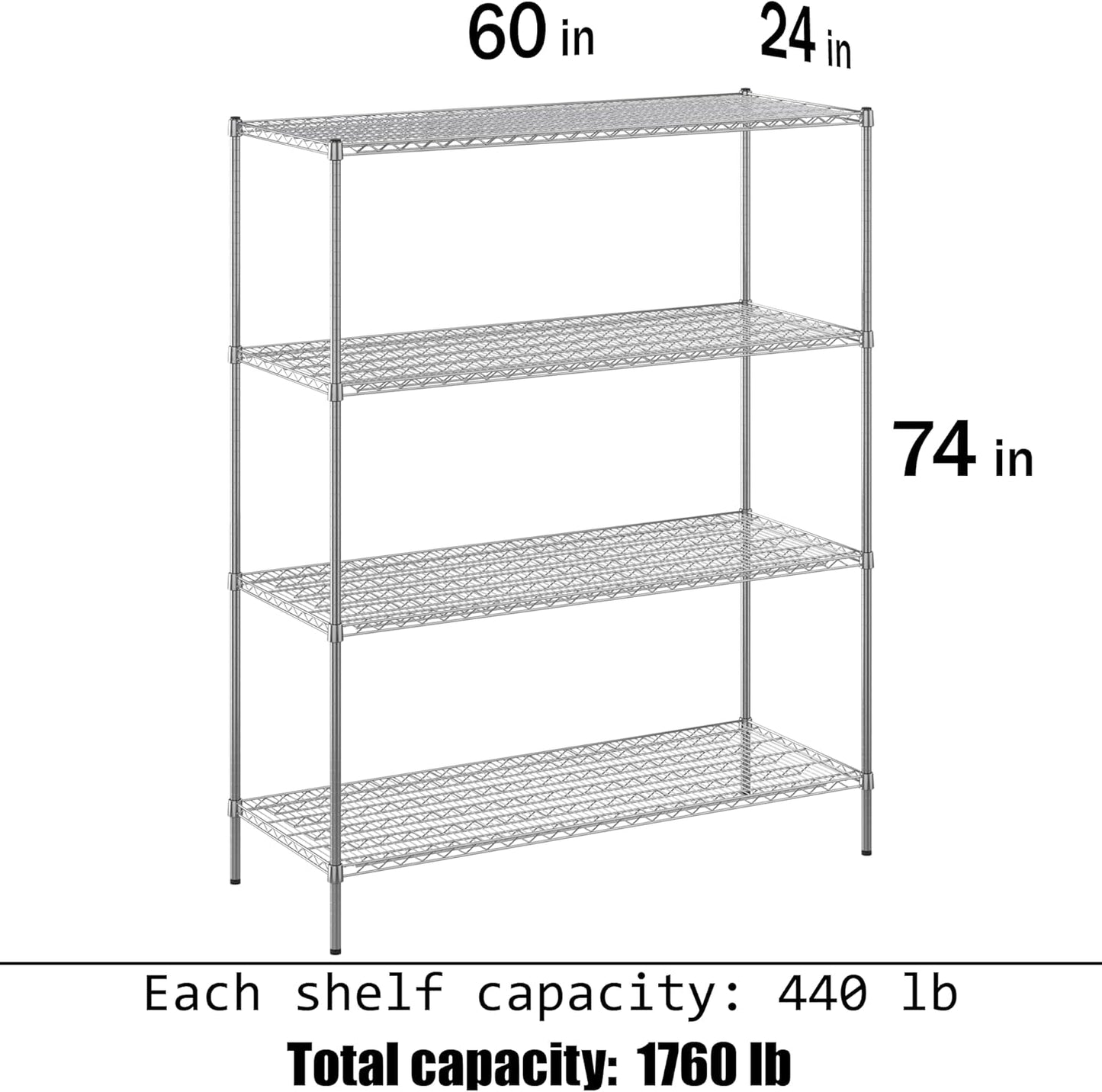 24" Deep x 60" Wide x 74" Height Wire Shelving Kit | 4-Tier | NSF Commercial Storage Rack Unit
