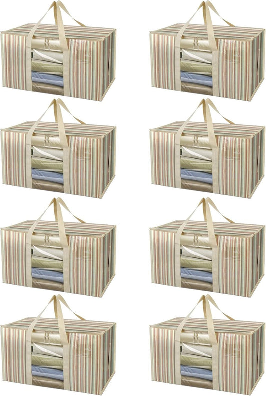 BALEINE 8-Pack Oversized Moving Bags with Reinforced Handles, Heavy-Duty Storage Tote Moving Supplies for Packaging, Camping (Color Stripe, 8-Pack)