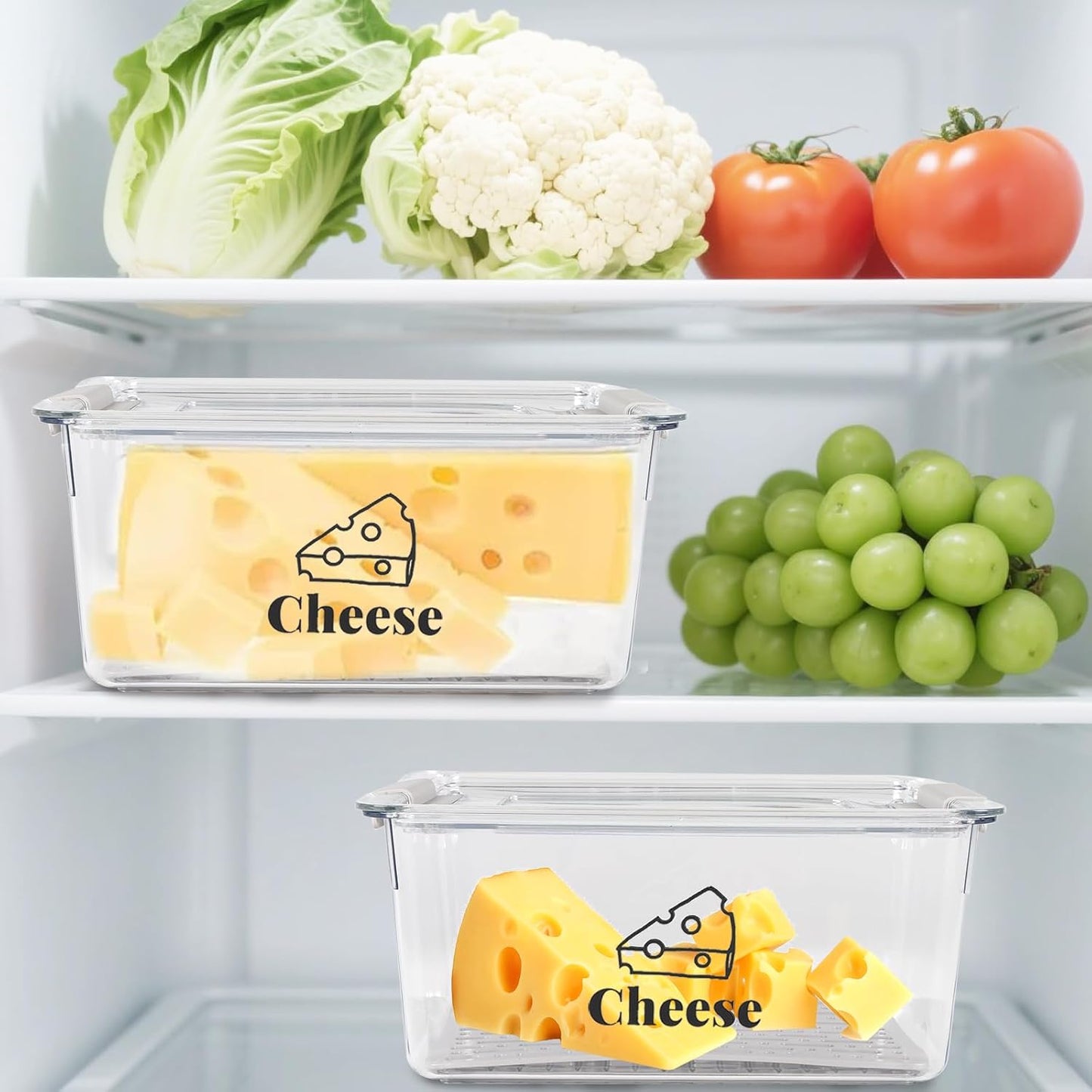 Cheese Holder Food Storage, Airtight Cheese Storage Box with Lid- Non Toxic, Lunch Meat Storage Sandwich Ham Cheeses Salami Sliced Turkey for Refrigerator to Keep Food Fresh,Clear-2Pack