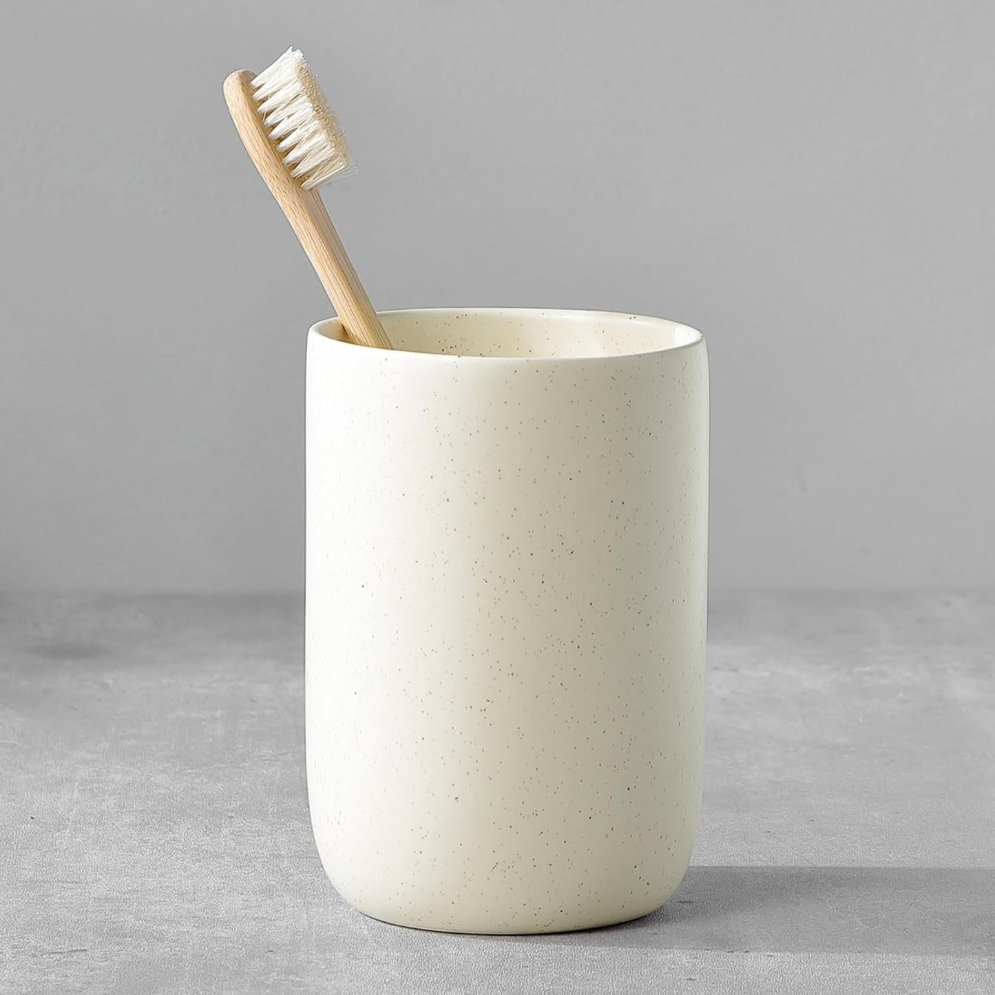 Toothbrush Holder for Bathrooms - 1 Cup Ceramic Toothbrush Toothpaste Holder, Beige Bathroom Tumbler Cup Reusable Toothbrush Mouthwash Cup, Bathroom Counter Organizer