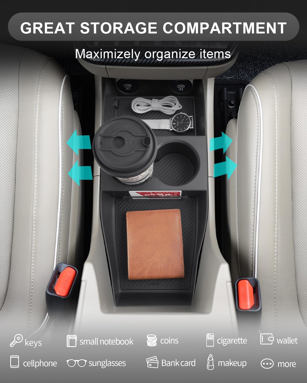 CDEFG for 2025 2026 Hyundai Ioniq 5 Center Console Organizer, for 2025 2026 Hyundai Ioniq 5 Accessories Lower Console Tray 2025 2026 Ioniq 5 Floor Console Storage Box(Not for Ioniq 5 N)