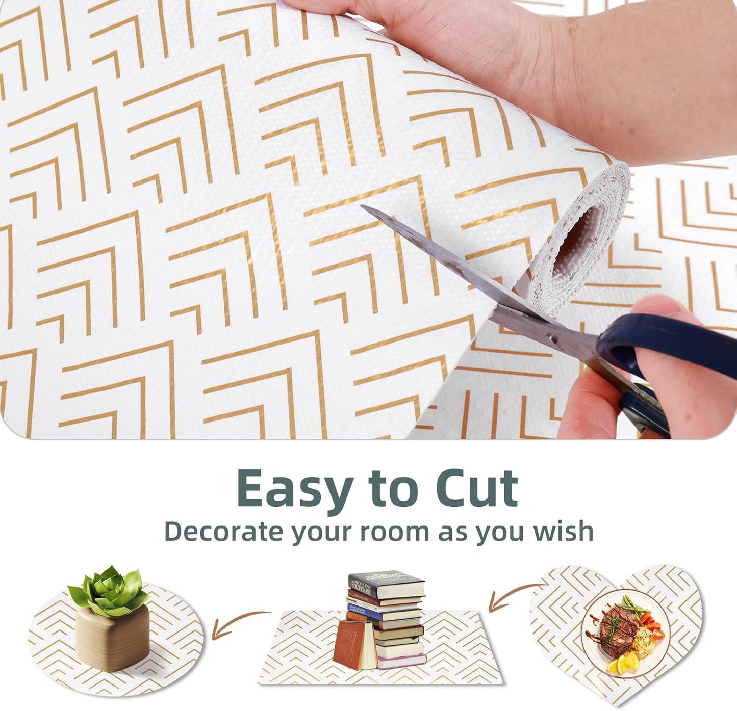 Shelf Liner for Kitchen Cabinets Non Adhesive Drawer Liner Non-Slip Thickened Shelf Liner Paper Strong Easy to Clean for Tool Box Refrigerator with Knife and Tape Measure, Gold Arrow, 11.8 x 472 in