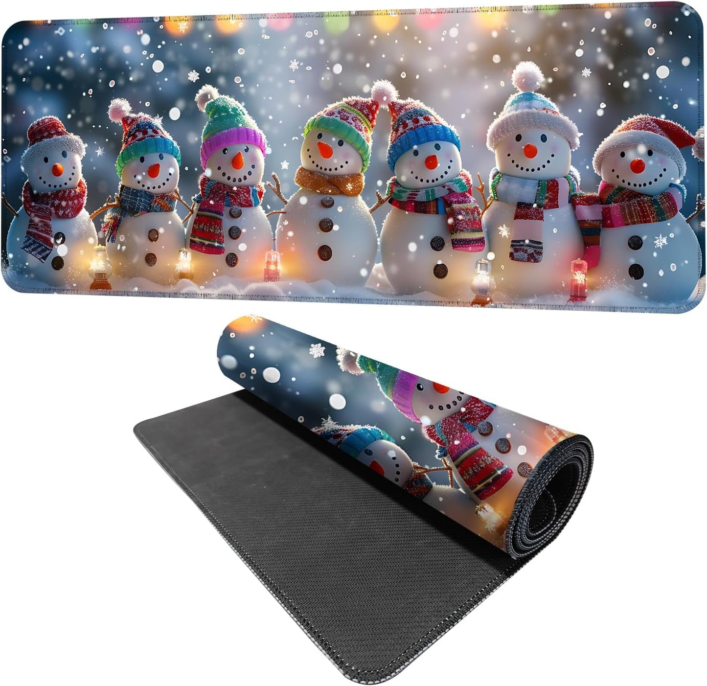 Snowman Christmas Mouse Pad XXL – Large Holiday Desk Mat with Cute Snowmen & Lights, Extended Non-Slip Mousepad for Office, Gift, Winter Decorations,31.5 x 11.8 in