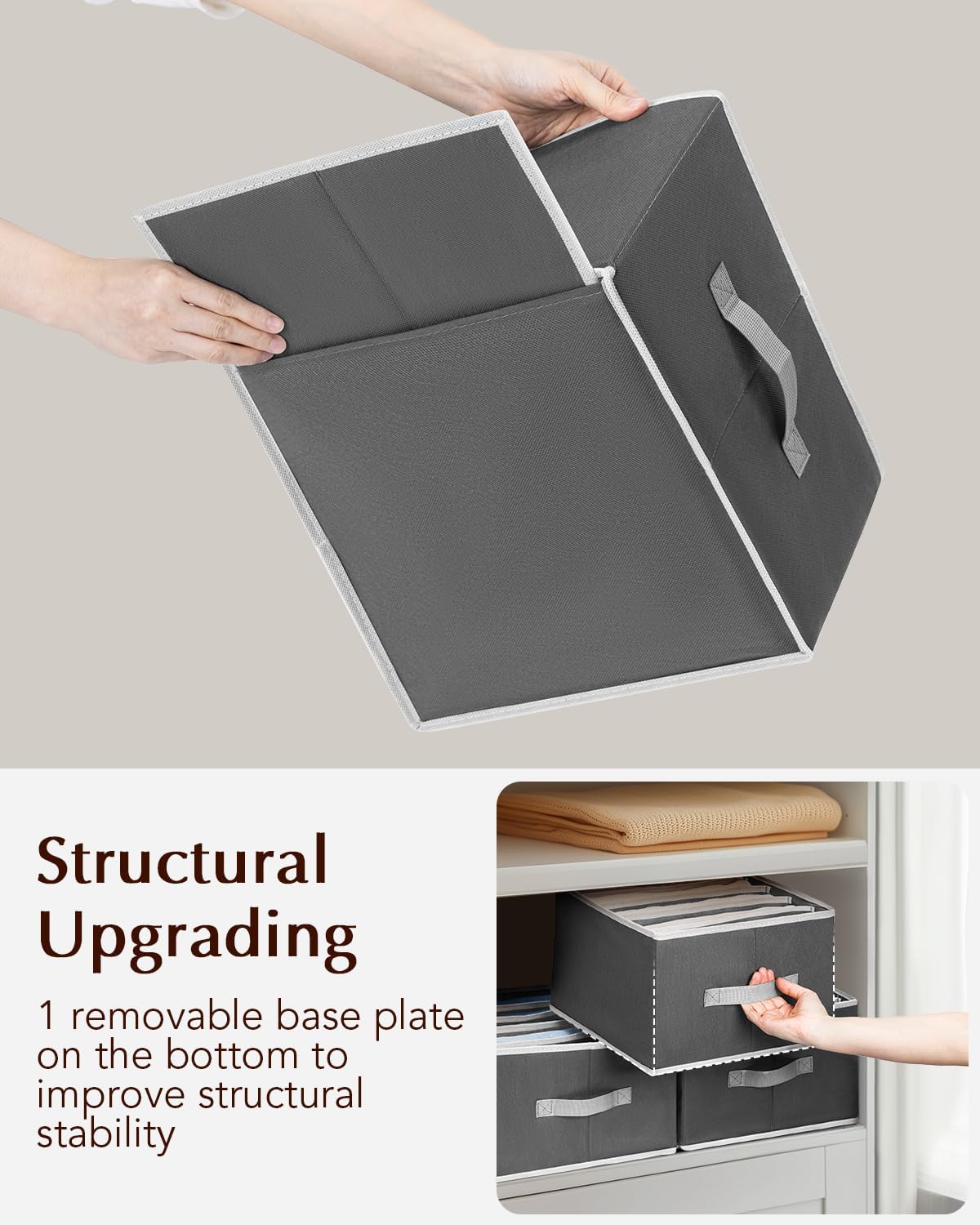 Clothes Organizers and Storage - Fabric Jeans Organizer with Handles, Foldable Drawer Dividers for Clothes, Closet Shelf Organizer for Shirts, Bra, Sweater, Scarf, 6 Pack, Dark Grey