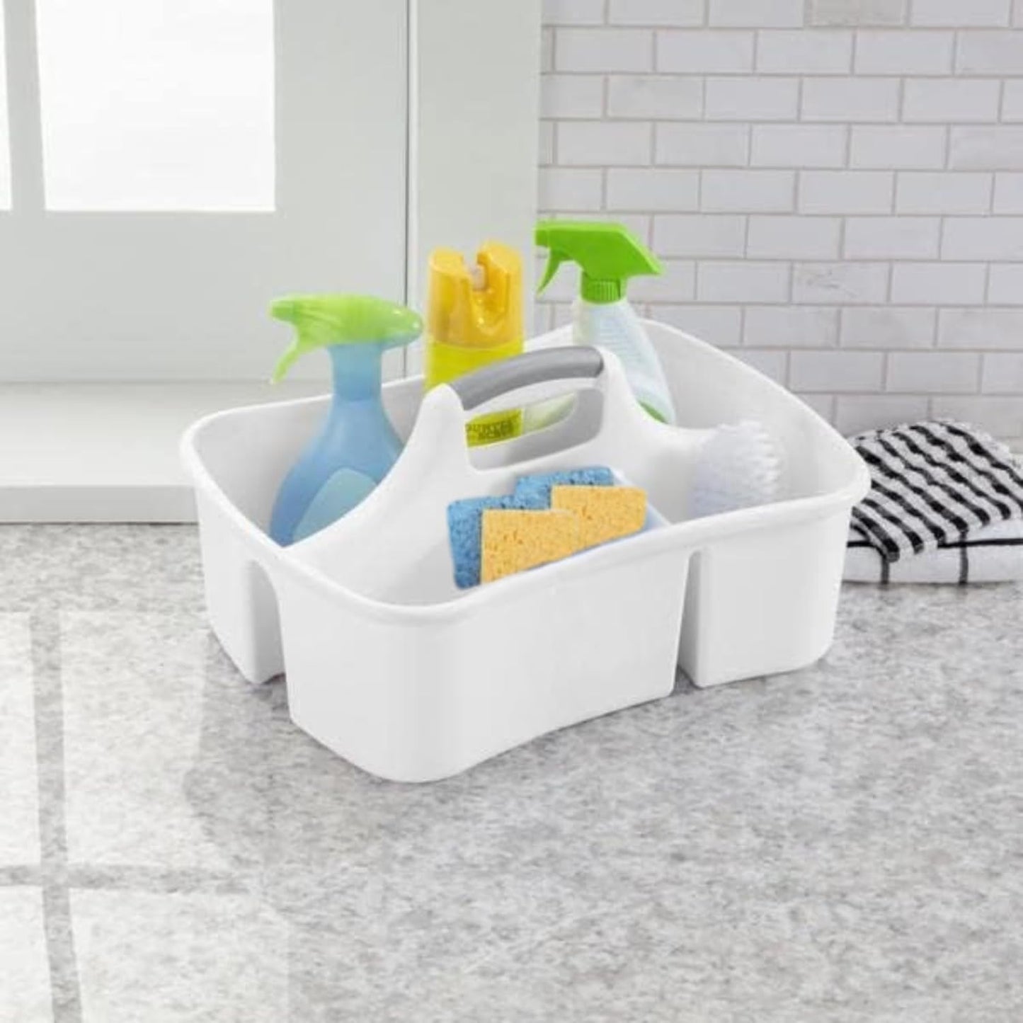 Extra Large 5 Gal Divided Cleaning Caddy Organizer with Handle - Cleaning Supplies for Housekeeping - Shower Caddy Portable - Shower Caddy Dorm - Cleaning Supplies Organizer - 17.75 x 13.25 x 7.75